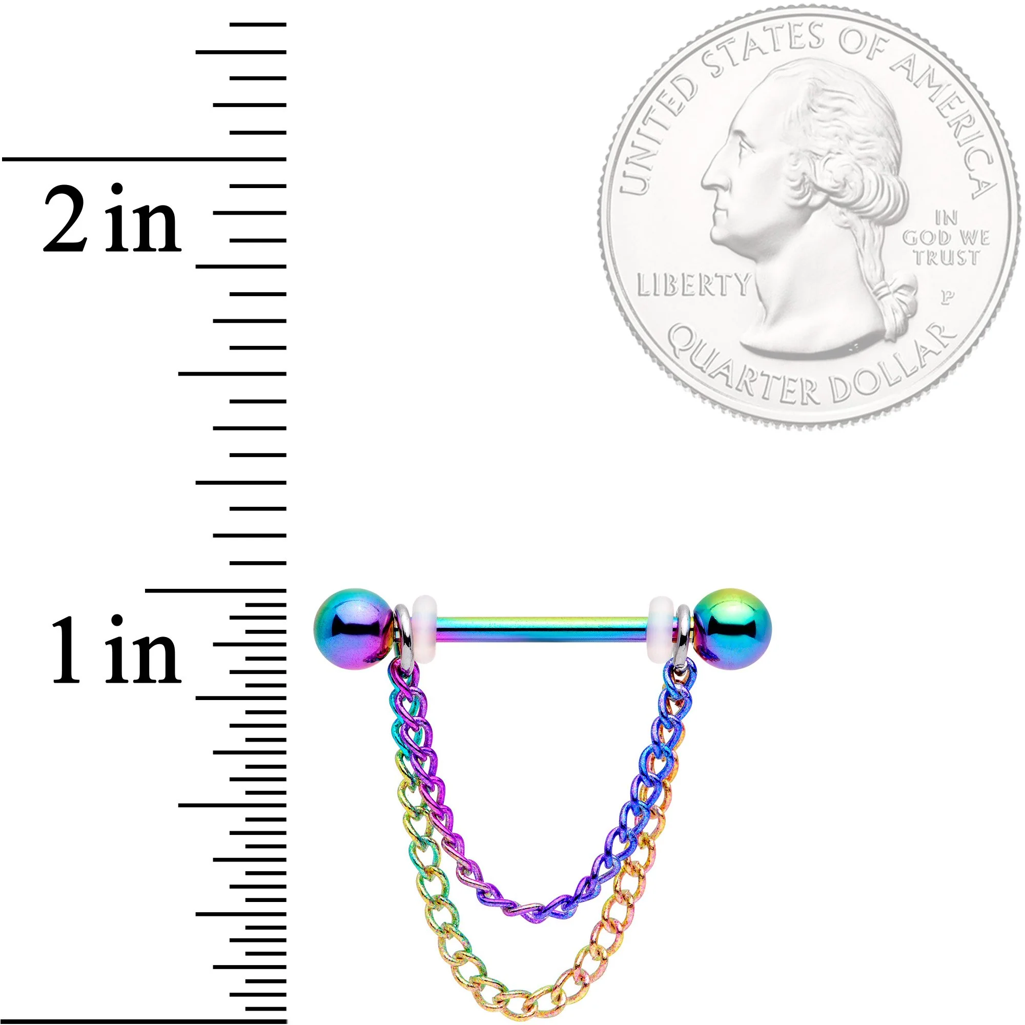 14G Rainbow Chain Dangle Nipple Ring Set - Image 2