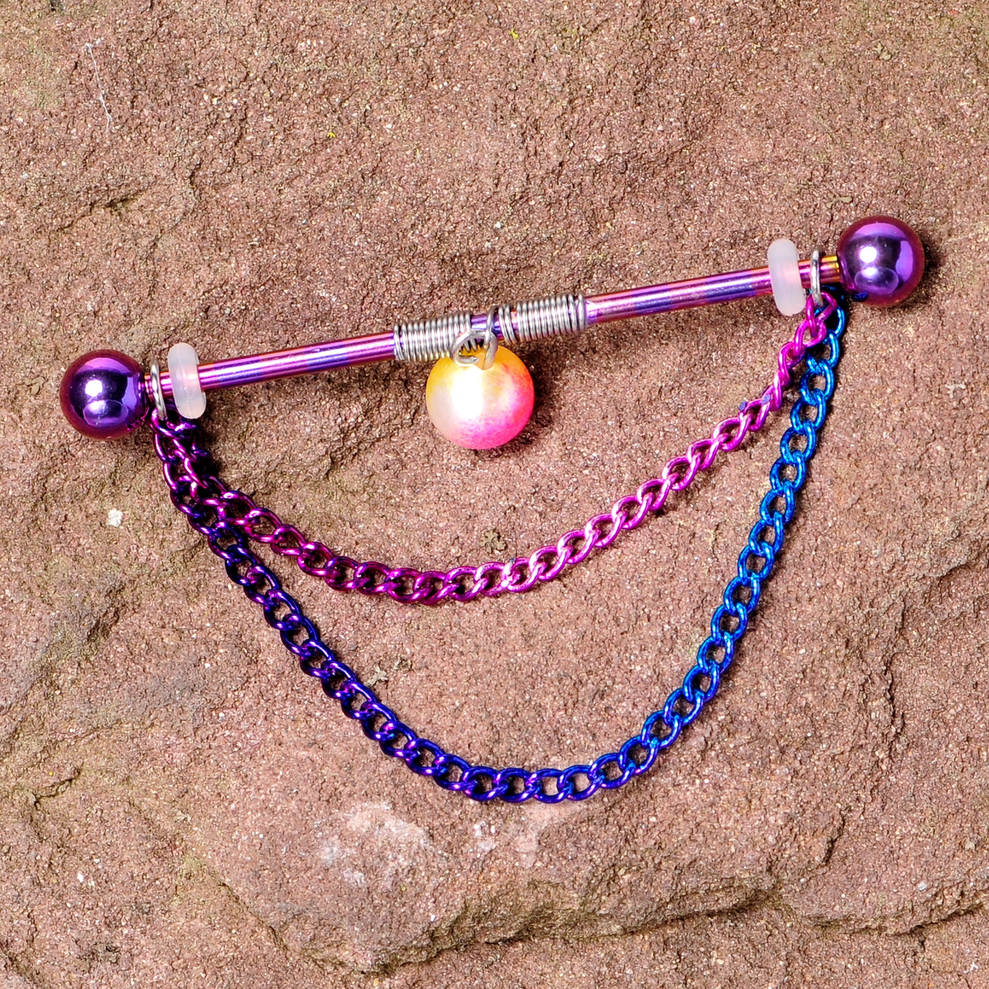 14G Rainbow Double Chain Dangle Project Bar 38mm - Image 2