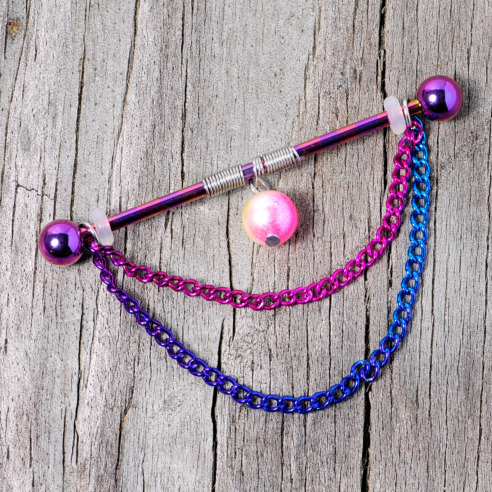 14G Rainbow Double Chain Dangle Project Bar 38mm - Image 3