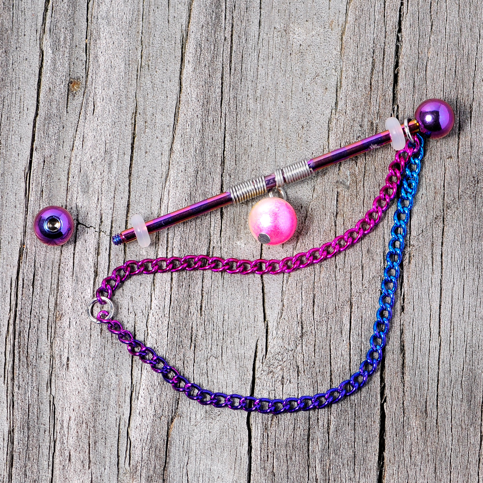 14G Rainbow Double Chain Dangle Project Bar 38mm - Image 4