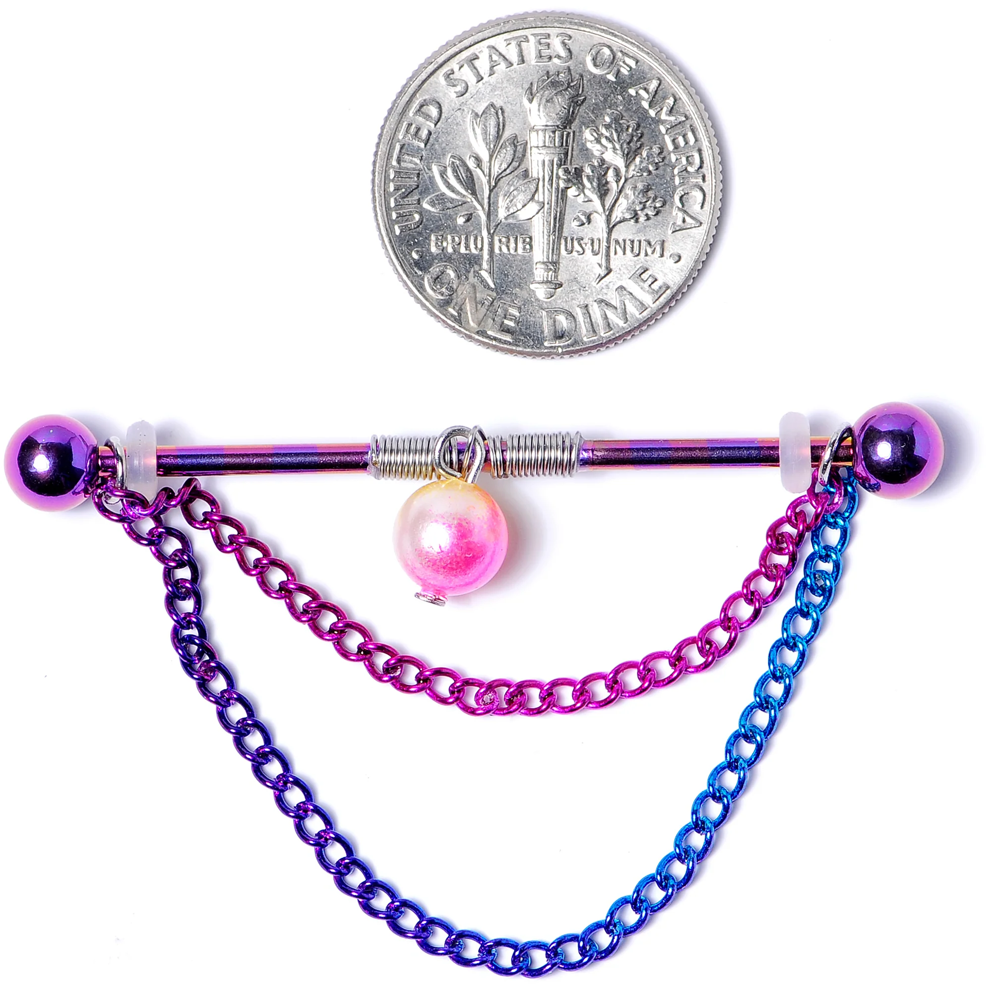 14G Rainbow Double Chain Dangle Project Bar 38mm - Image 5