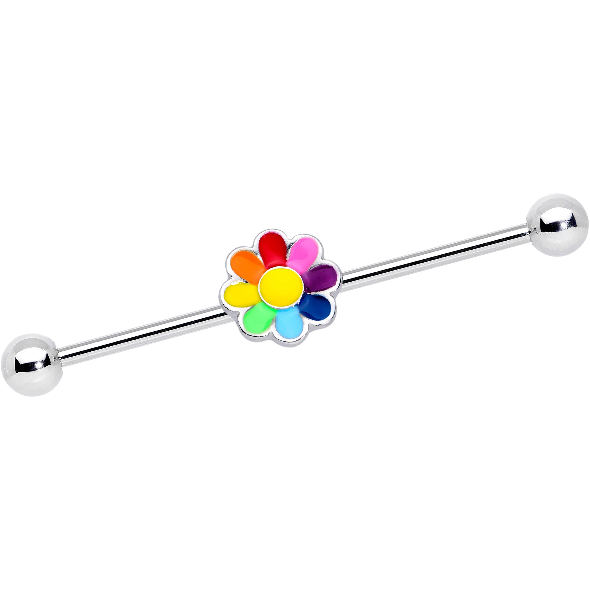 14G Rainbow Hippie Flower Industrial Barbell 38mm