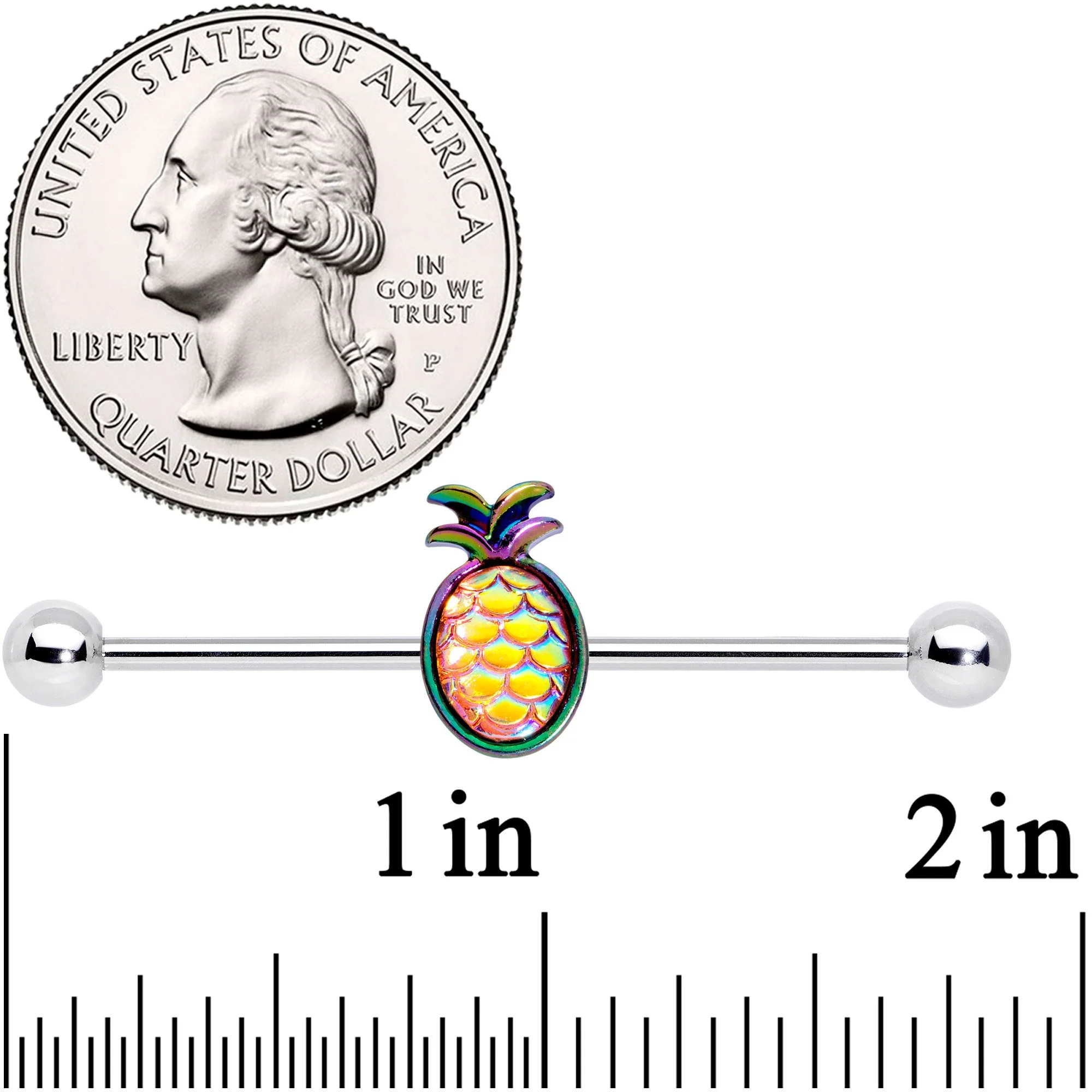 14G Rainbow Iridescent Dreamy Pineapple Industrial Barbell 38mm - Image 2