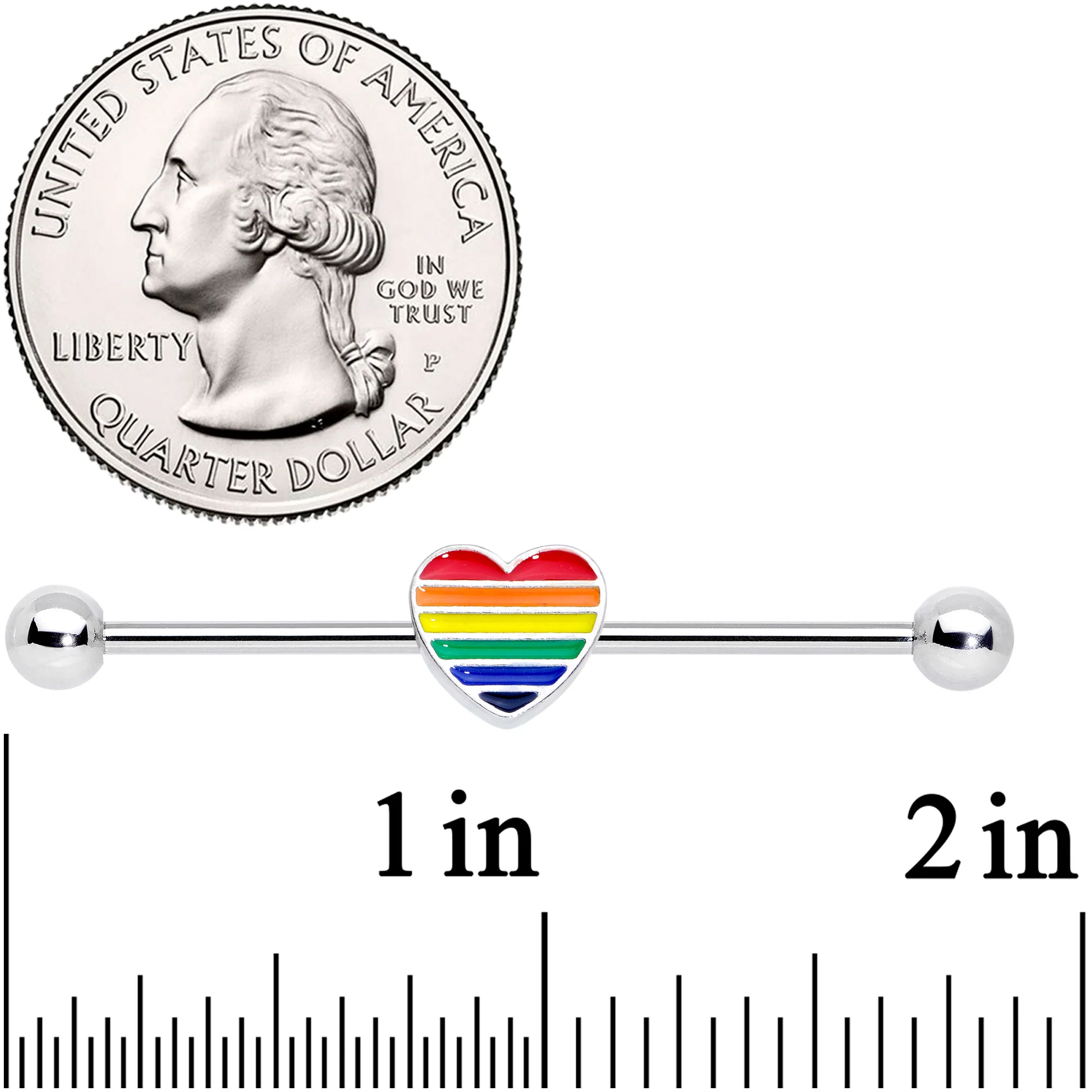 14G Rainbow Pride Heart Industrial Barbell 38mm - Image 2
