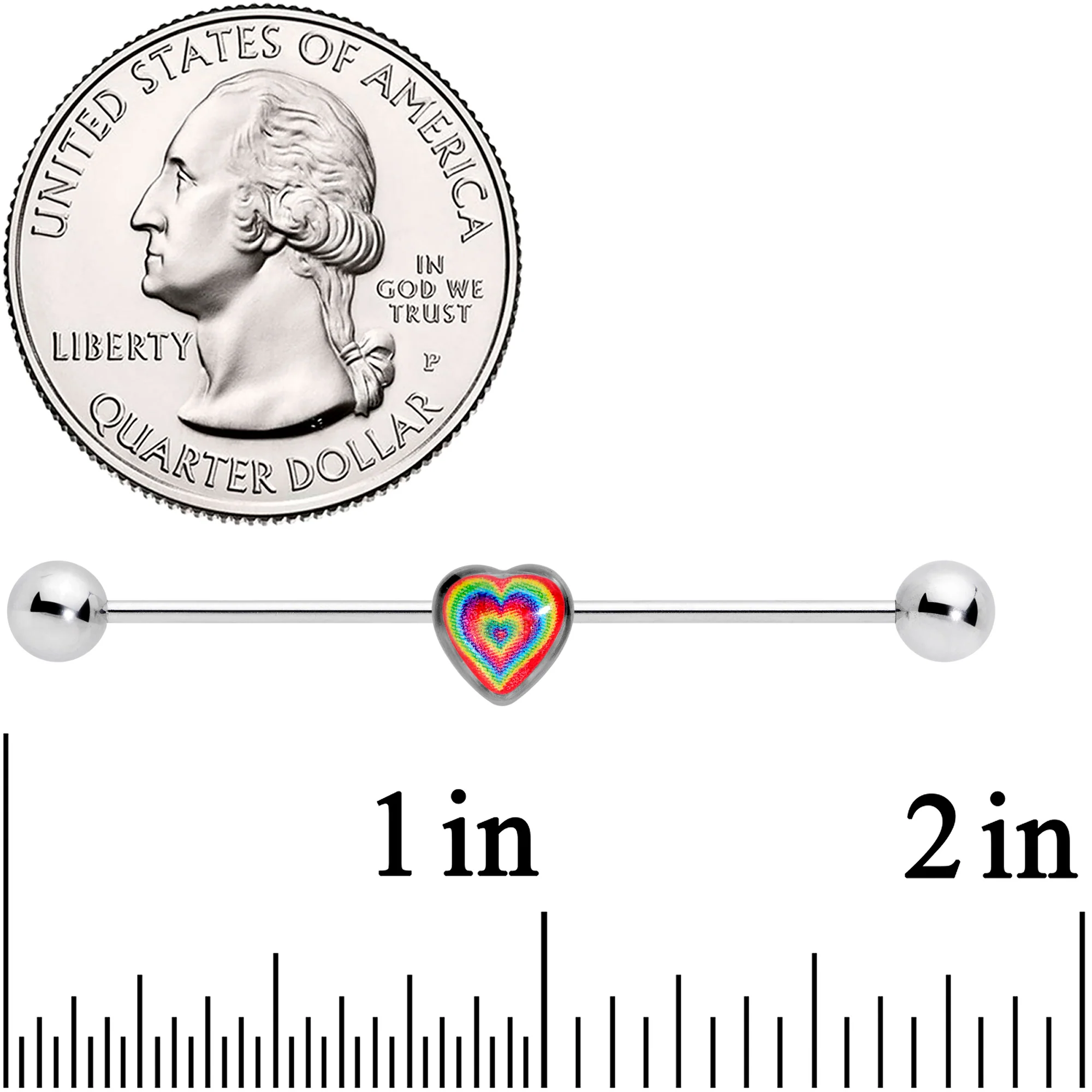 14G Rainbow Tie Dye Heart Valentines Day Industrial Barbell 38mm - Image 2