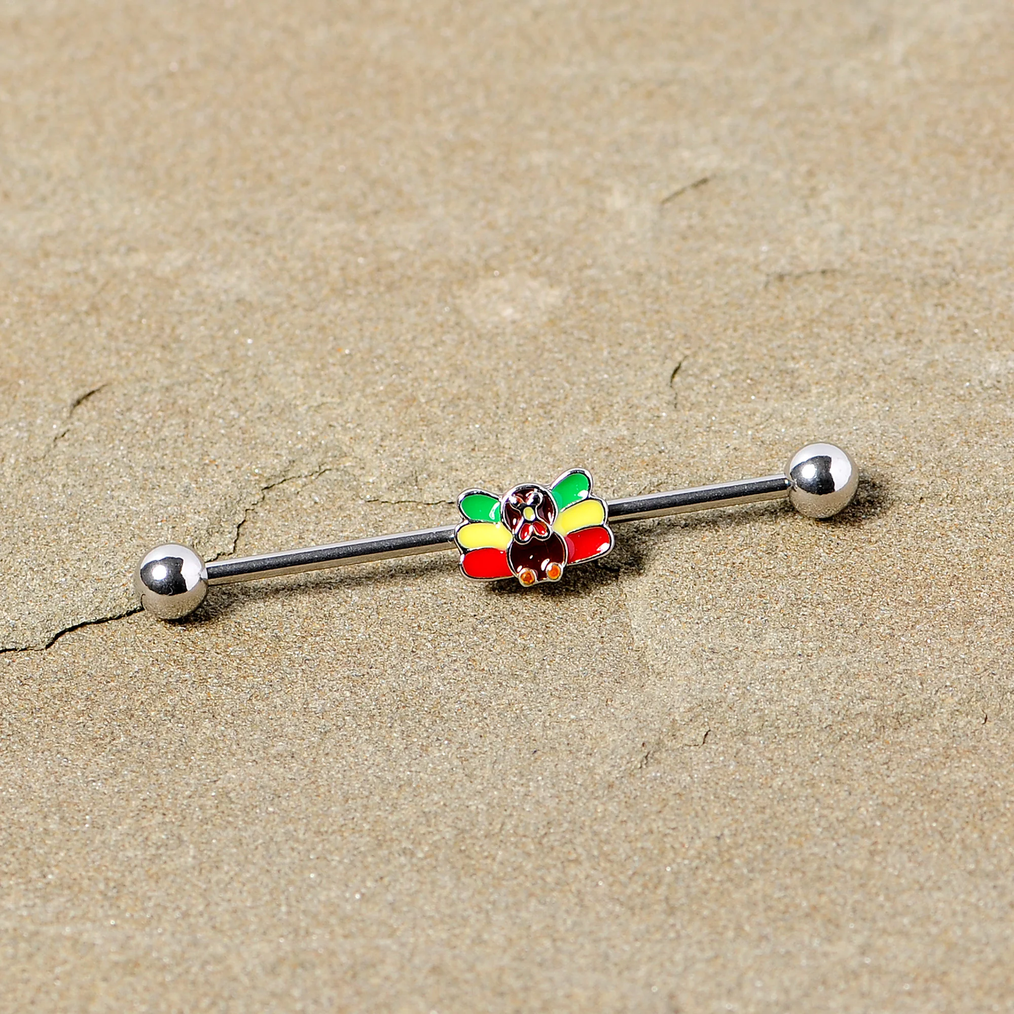 14G Rasta Turkey Thanksgiving Industrial Barbell 38mm - Image 2
