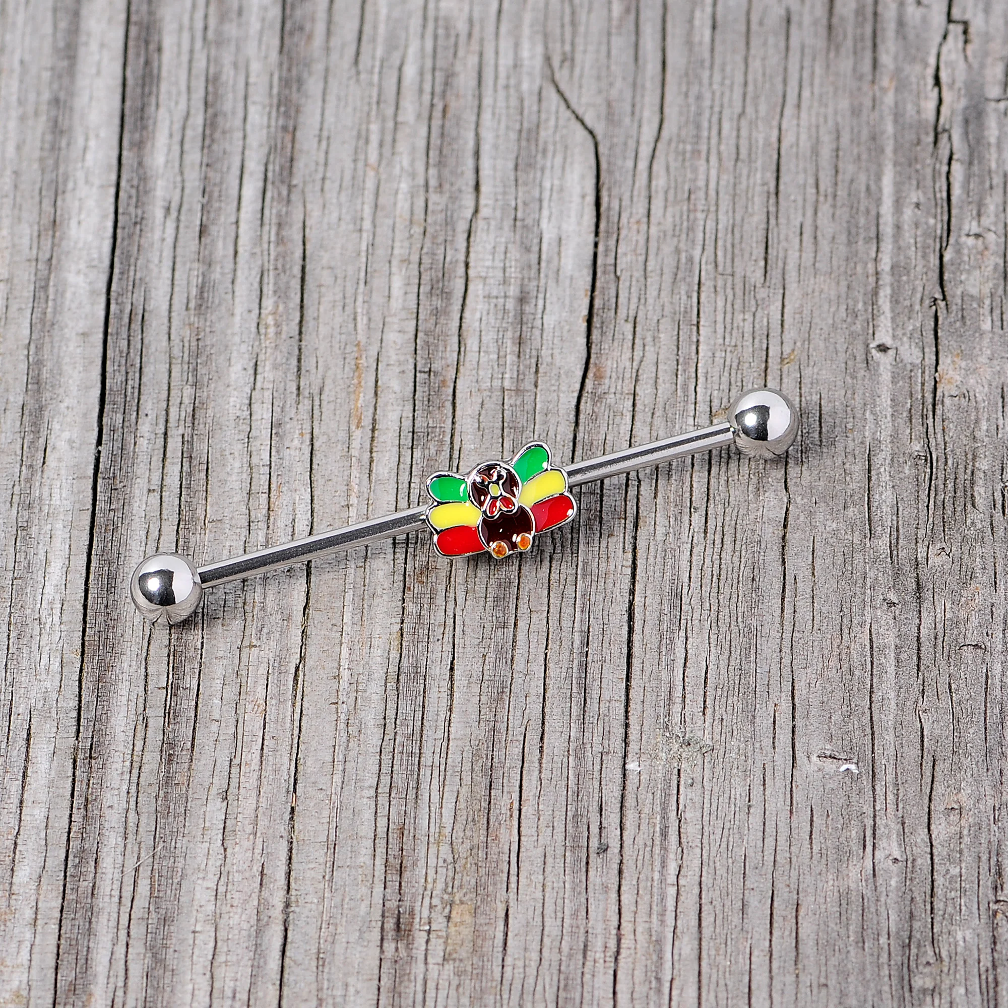 14G Rasta Turkey Thanksgiving Industrial Barbell 38mm - Image 3