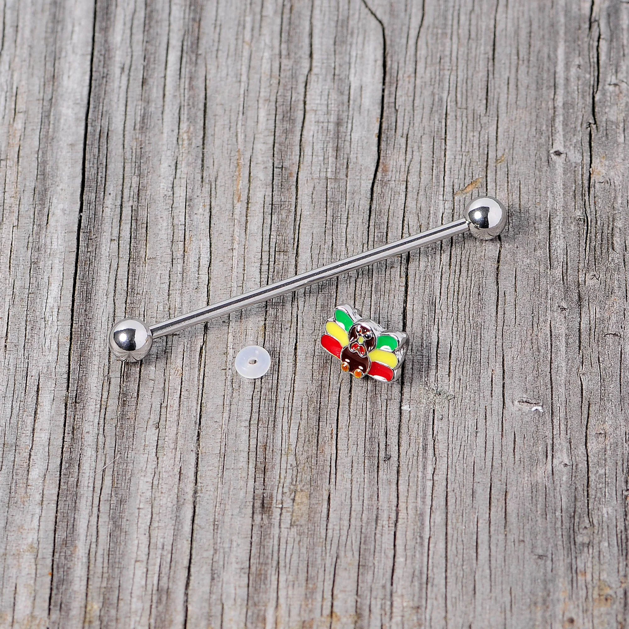 14G Rasta Turkey Thanksgiving Industrial Barbell 38mm - Image 4