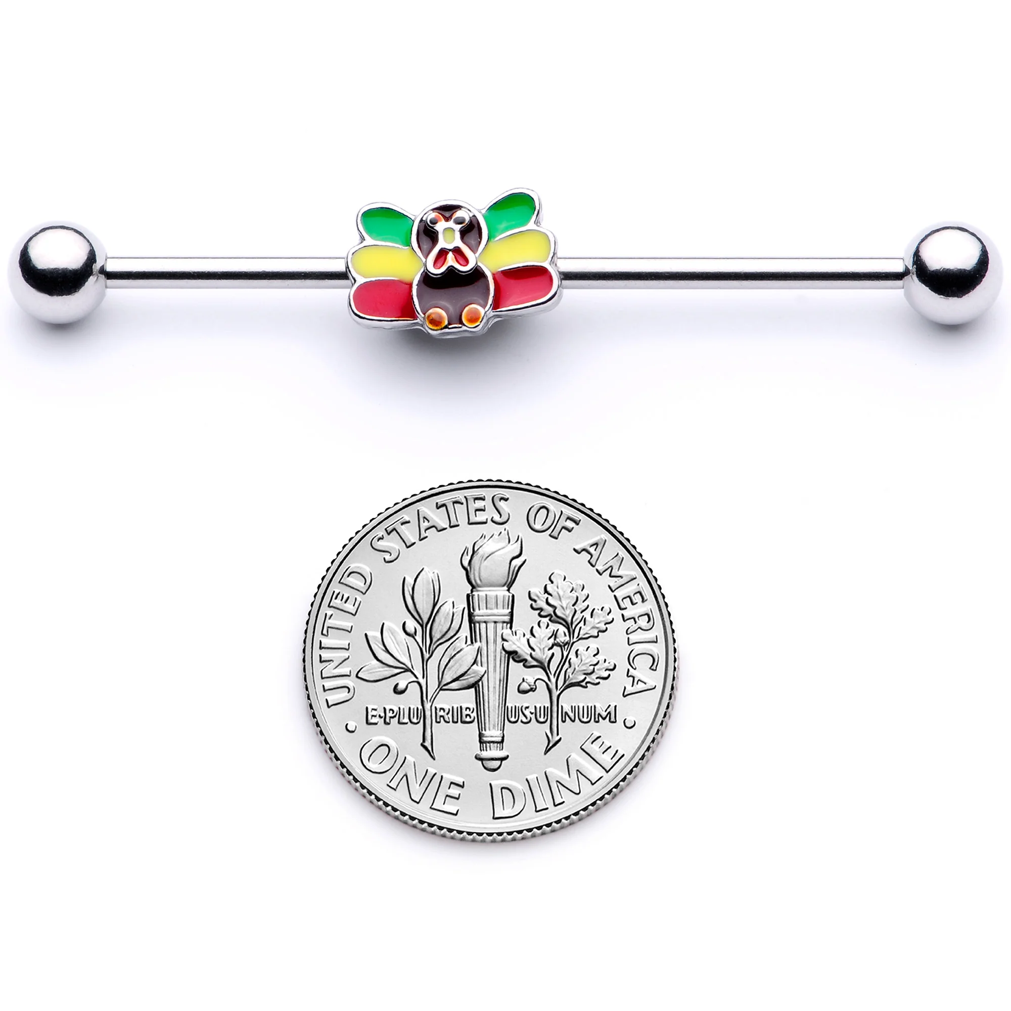 14G Rasta Turkey Thanksgiving Industrial Barbell 38mm - Image 5
