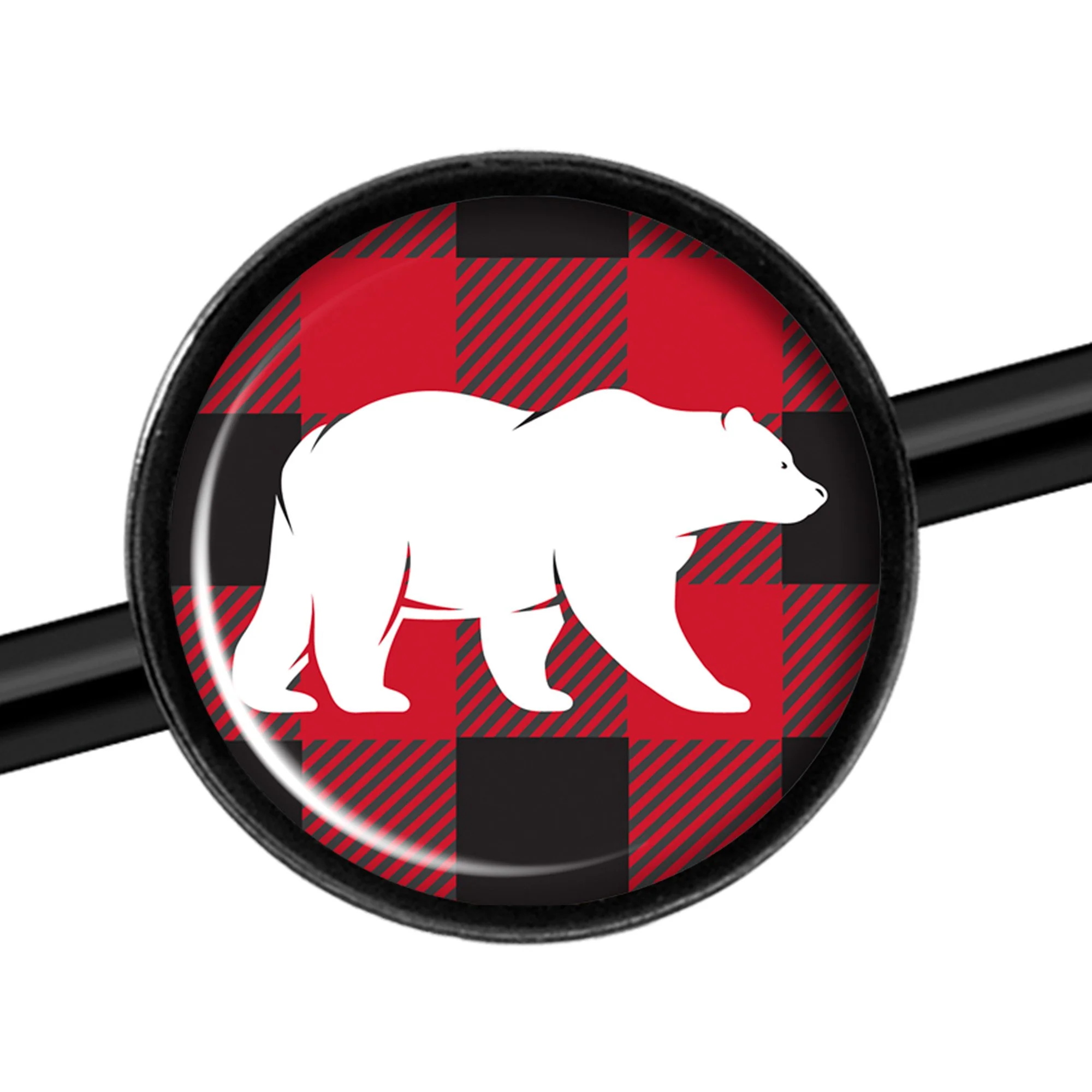 14G Red Black Plaid Polar Bear Black Industrial Barbell 37mm - Image 2