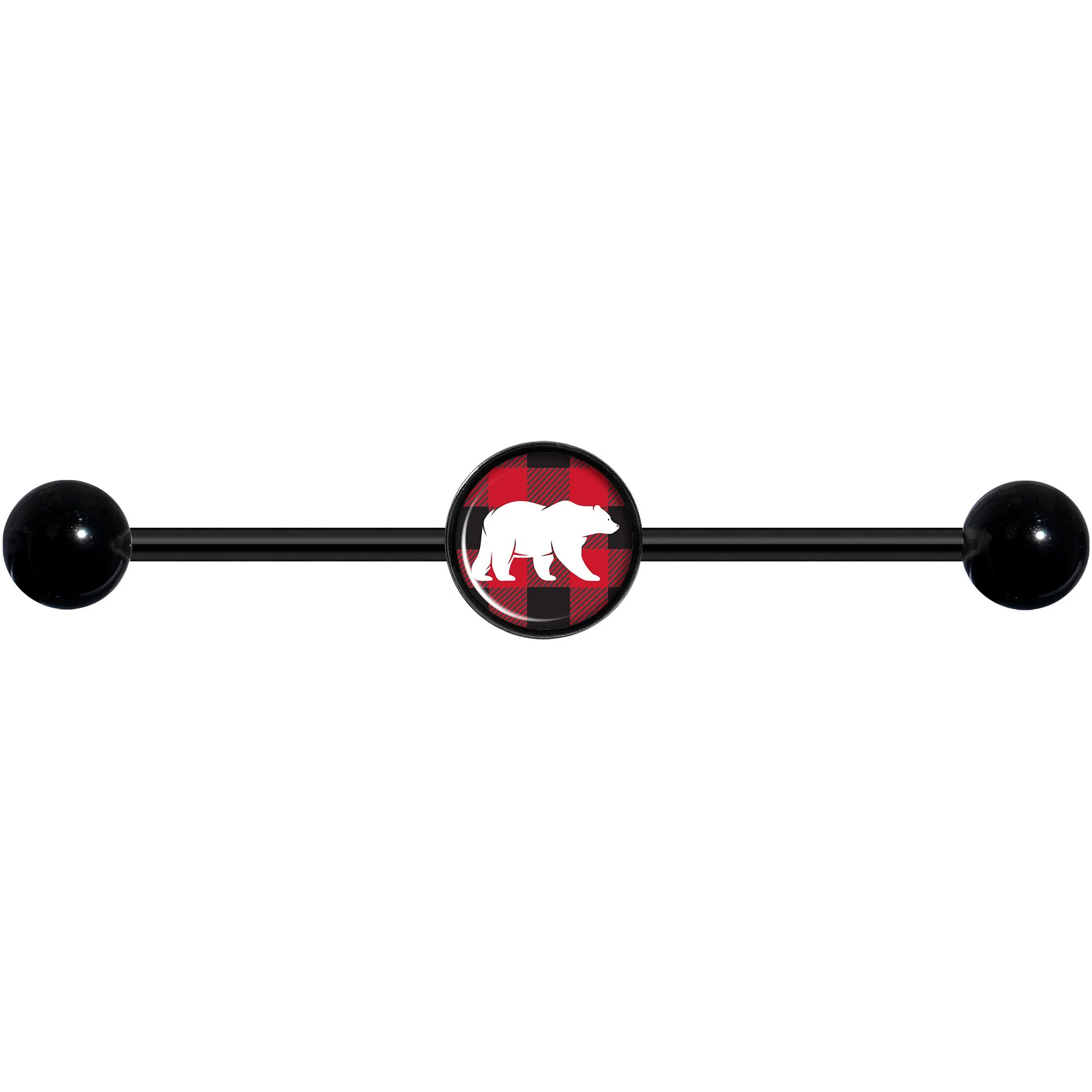 14G Red Black Plaid Polar Bear Black Industrial Barbell 37mm - Image 4