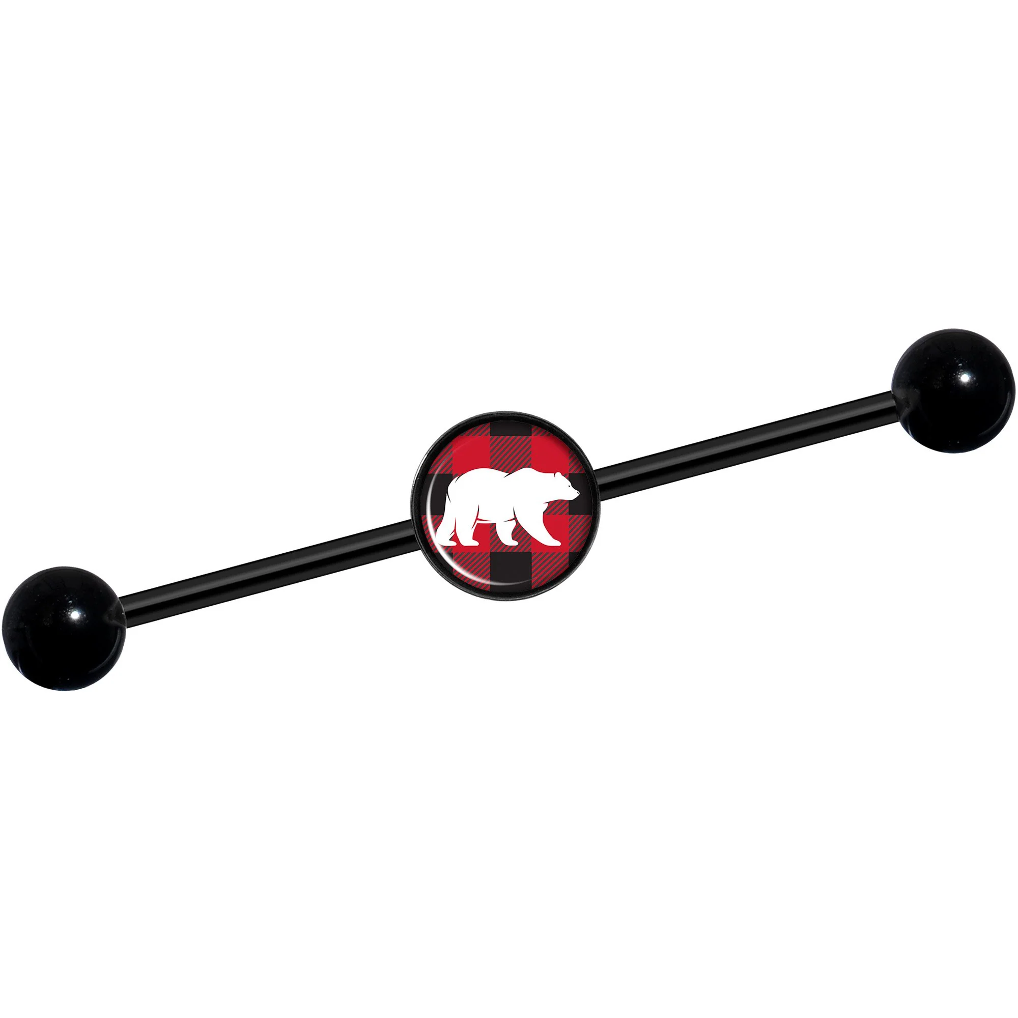 14G Red Black Plaid Polar Bear Black Industrial Barbell 37mm - Image 5