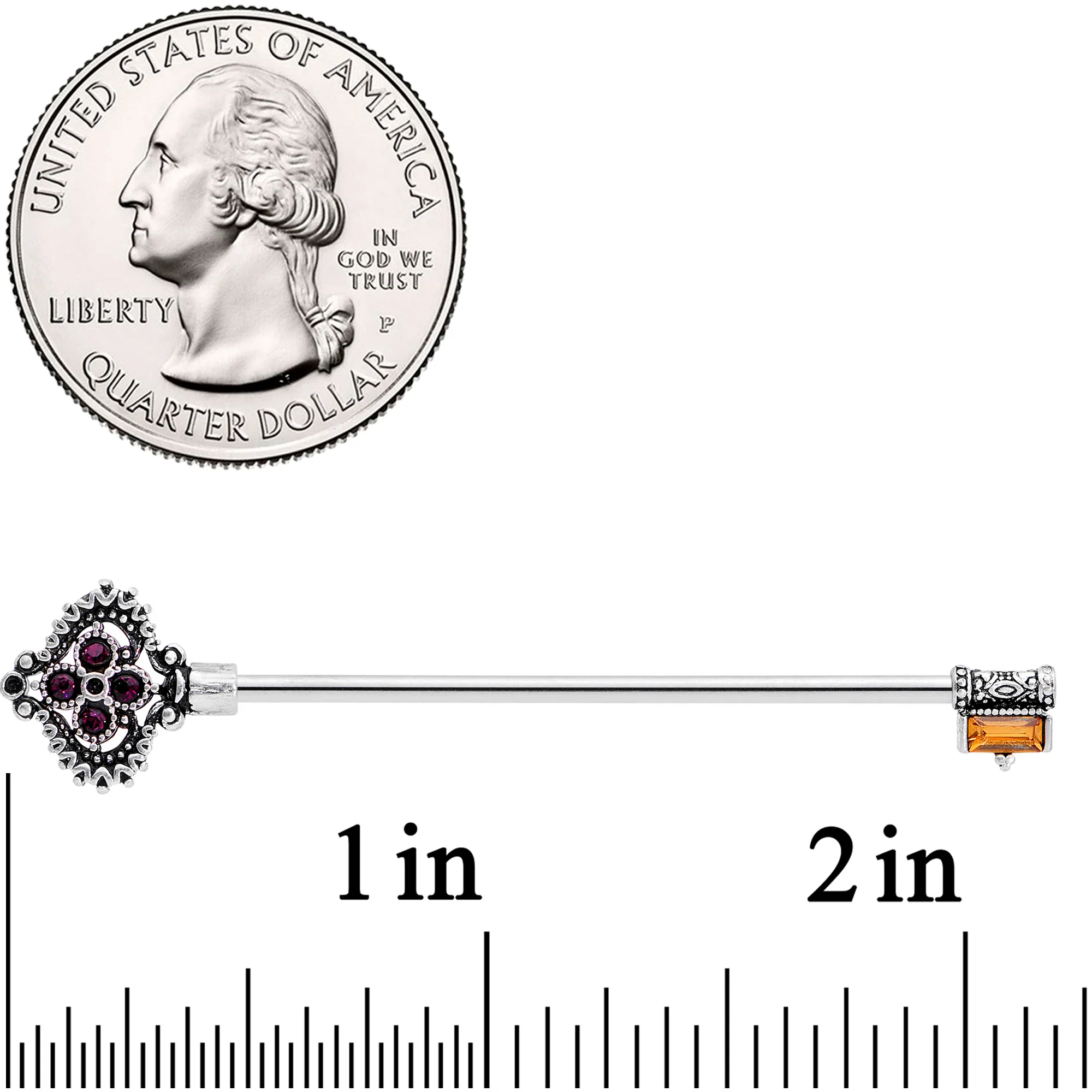 14G Red Brown Gem Kings Key Industrial Barbell 38mm - Image 3