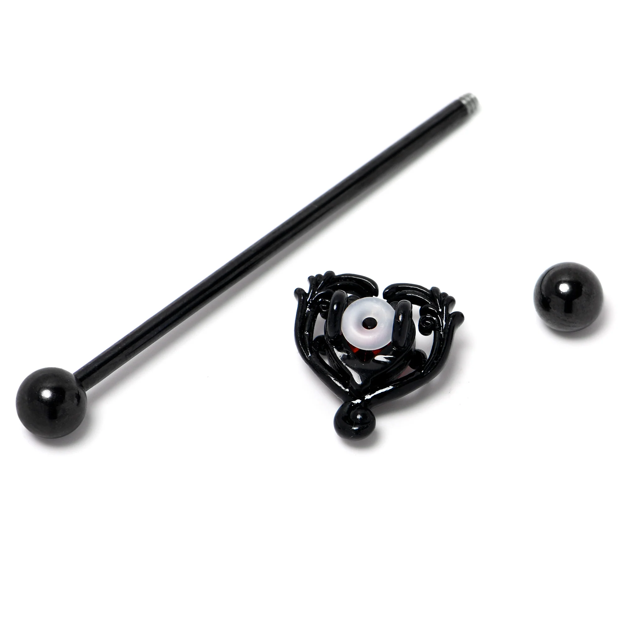 14G Red CZ Gem Black Passion Heart Industrial Barbell 38mm - Image 5