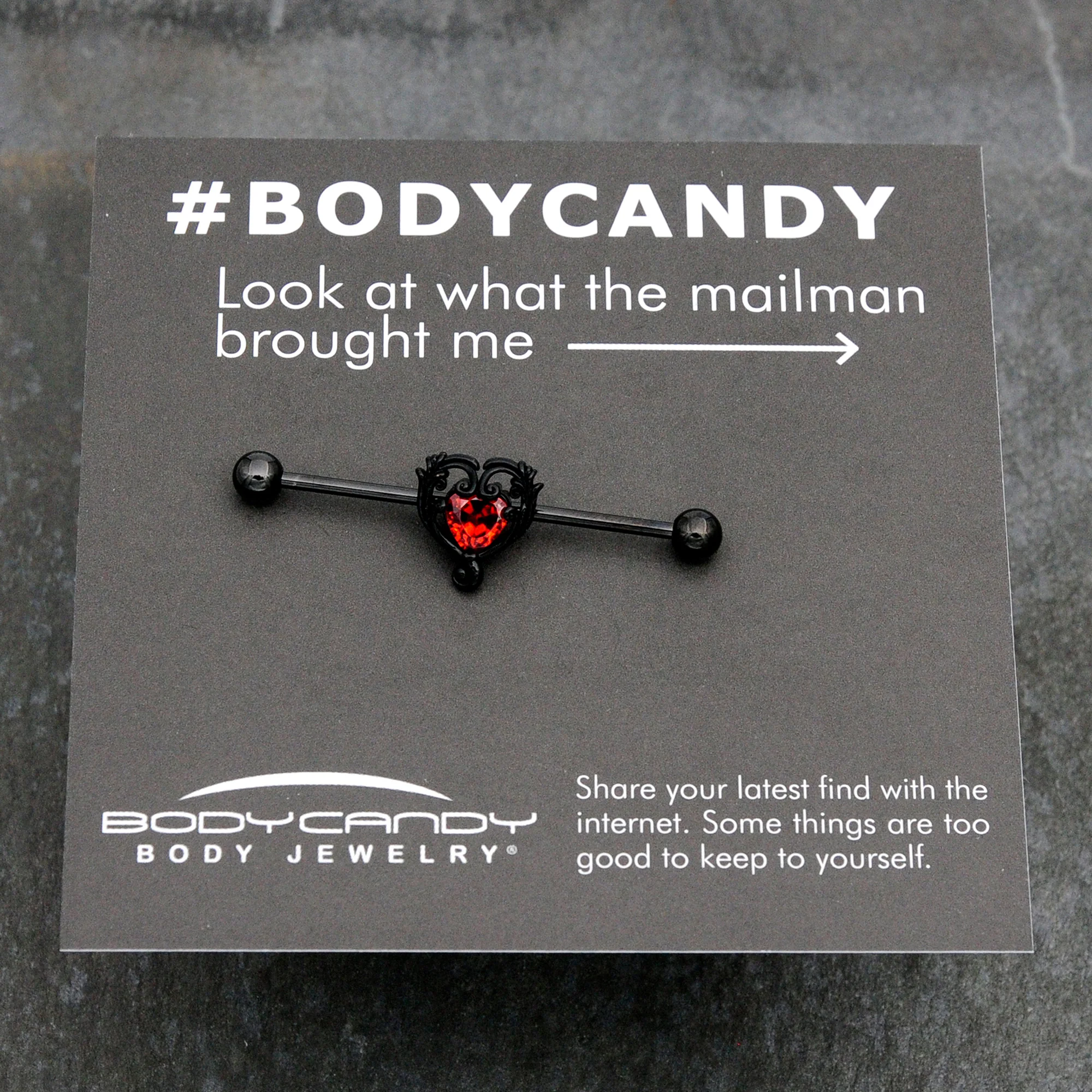 14G Red CZ Gem Black Passion Heart Industrial Barbell 38mm - Image 8