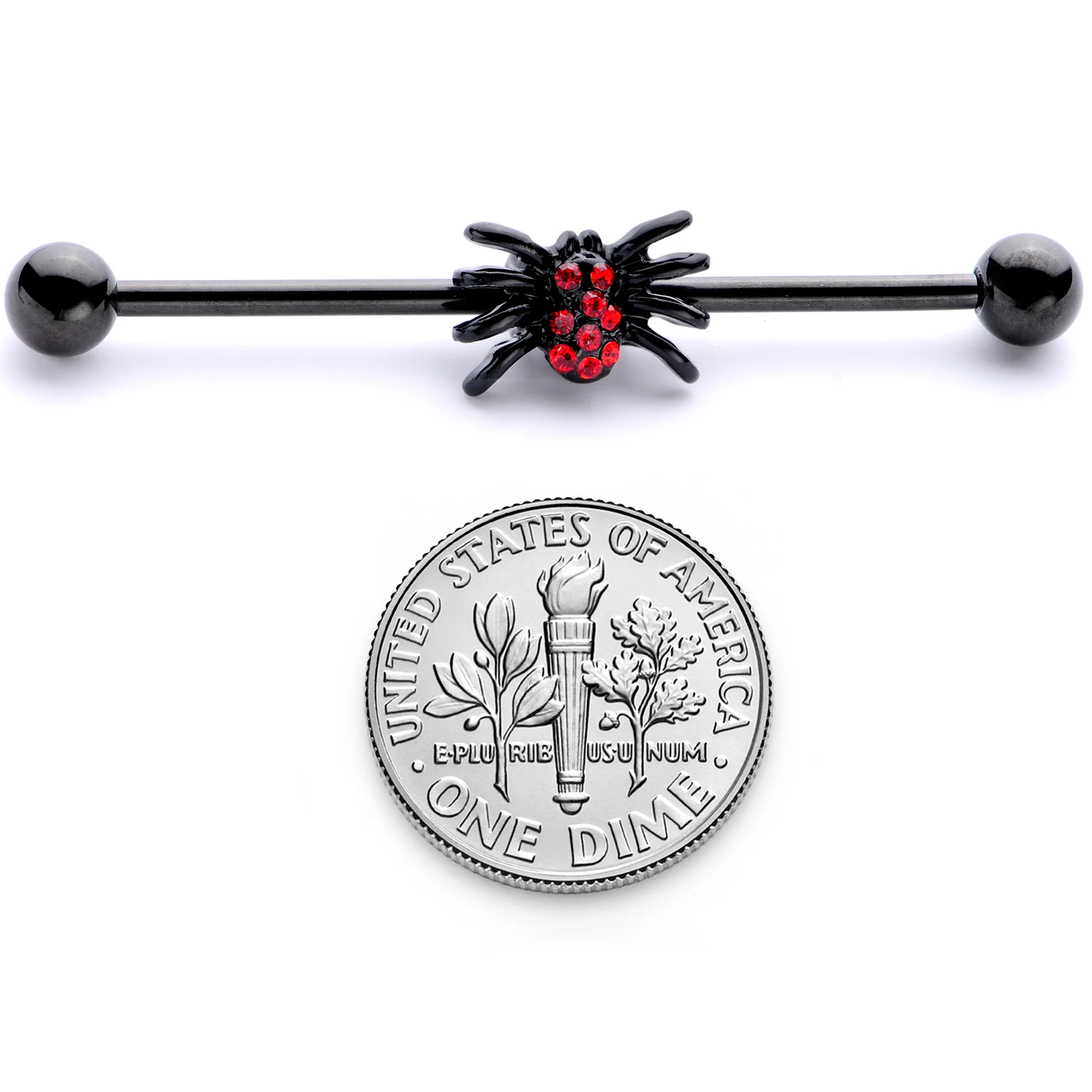 14G Red Gem Black Spider Halloween Industrial Barbell 38mm - Image 4