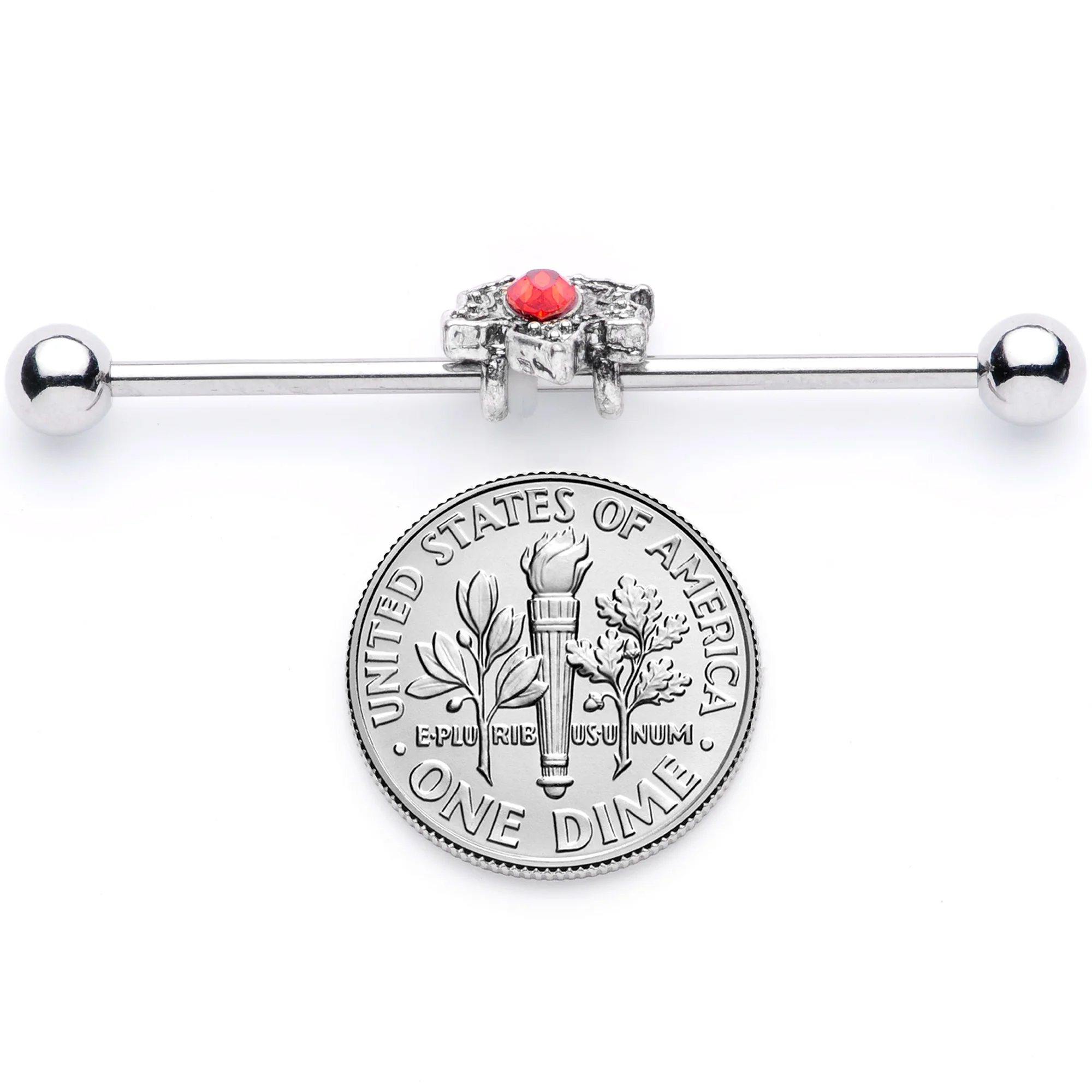 14G Red Gem Holiday Holly Leaf Christmas Industrial Barbell 38mm - Image 7