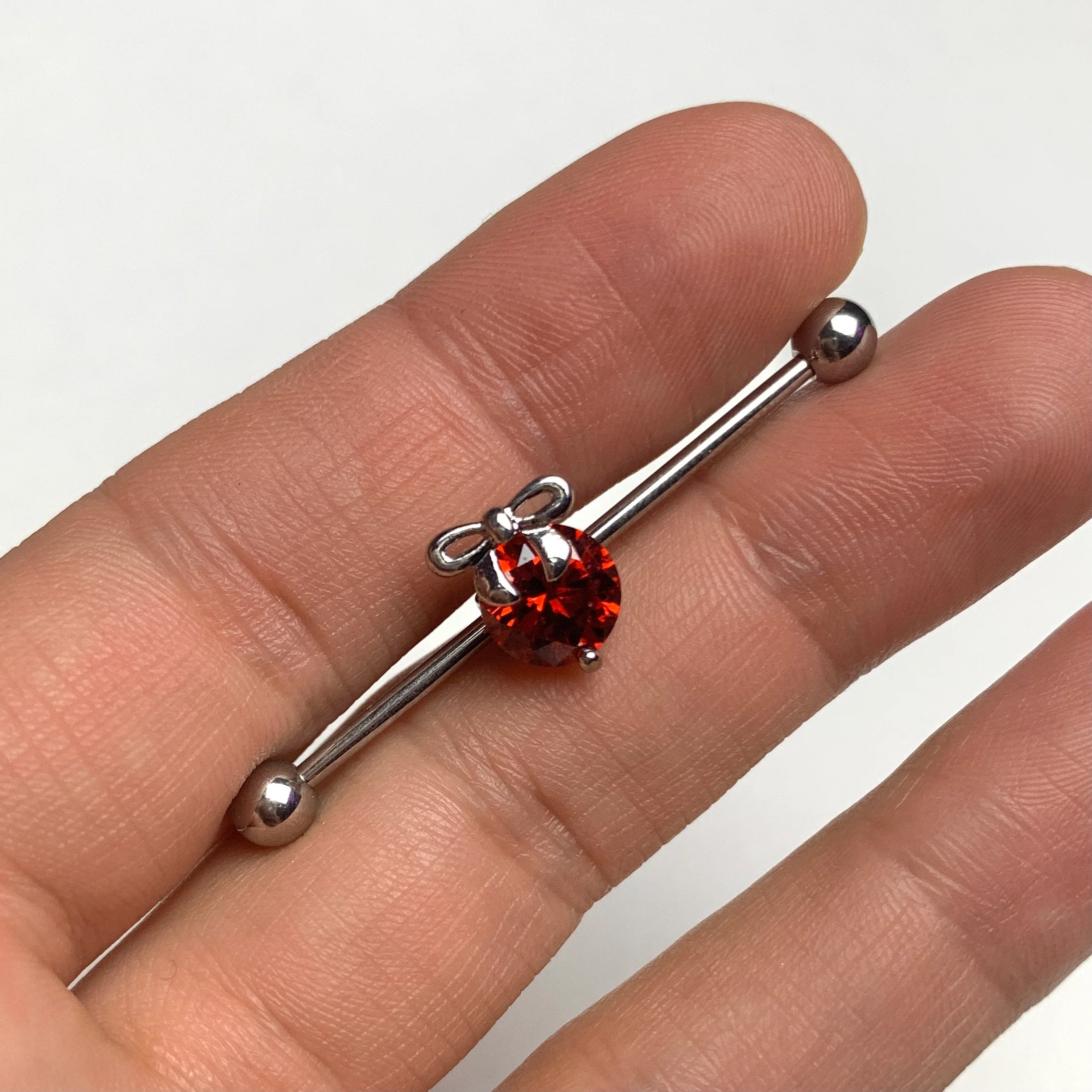 14G Red Gem Precious Holiday Ornament Industrial Barbell 38mm - Image 2