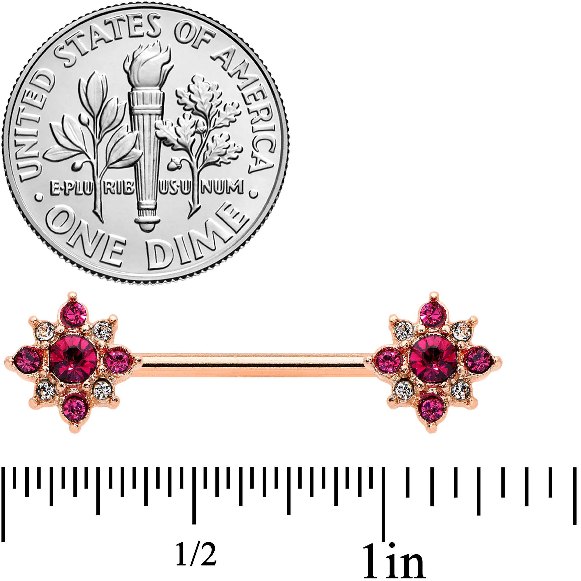 14G Red Gem Rose Gold Tone Rococo Star Barbell Nipple Ring Set - Image 3