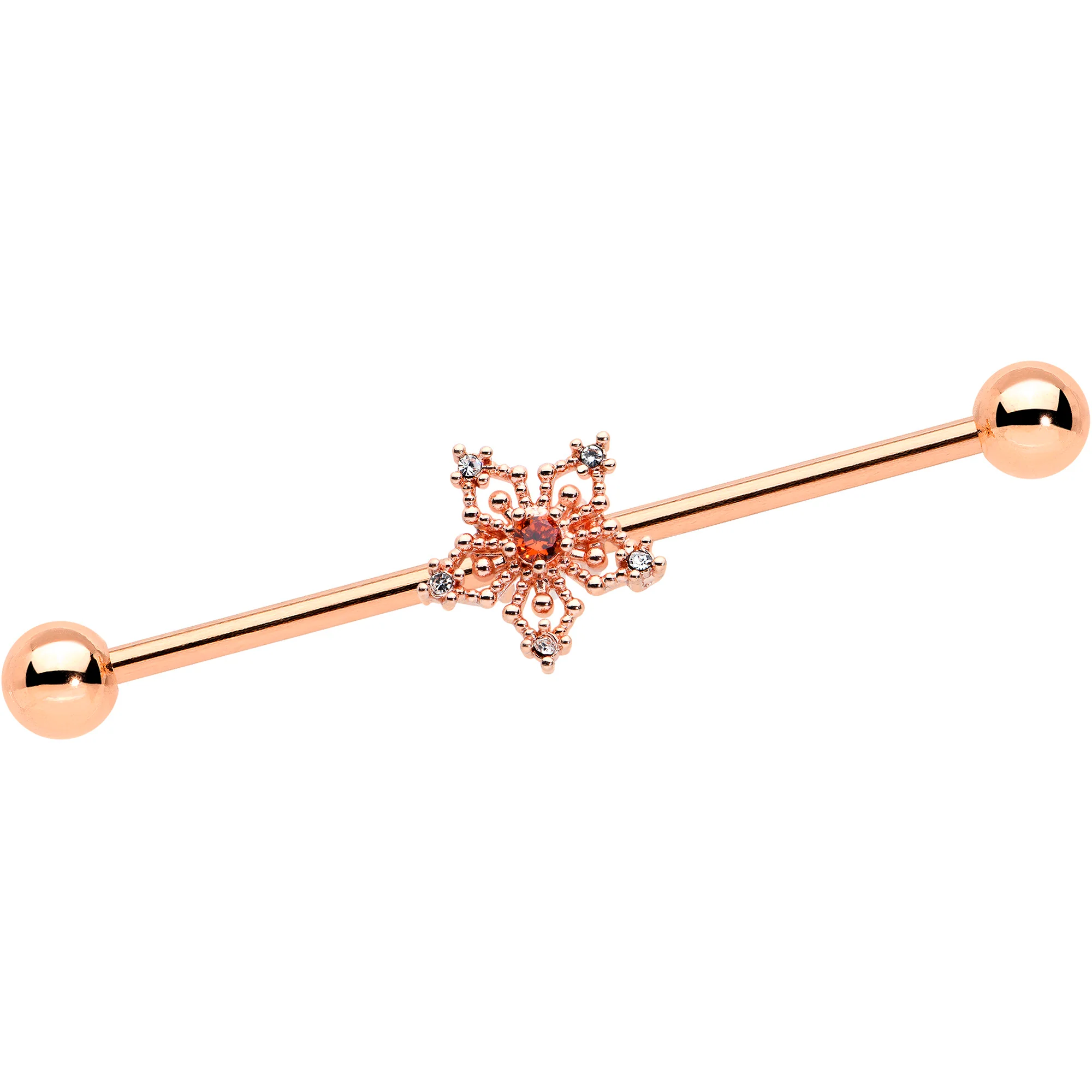 14G Red Gem Rosy Tone Texture Snowflake Industrial Barbell 38mm