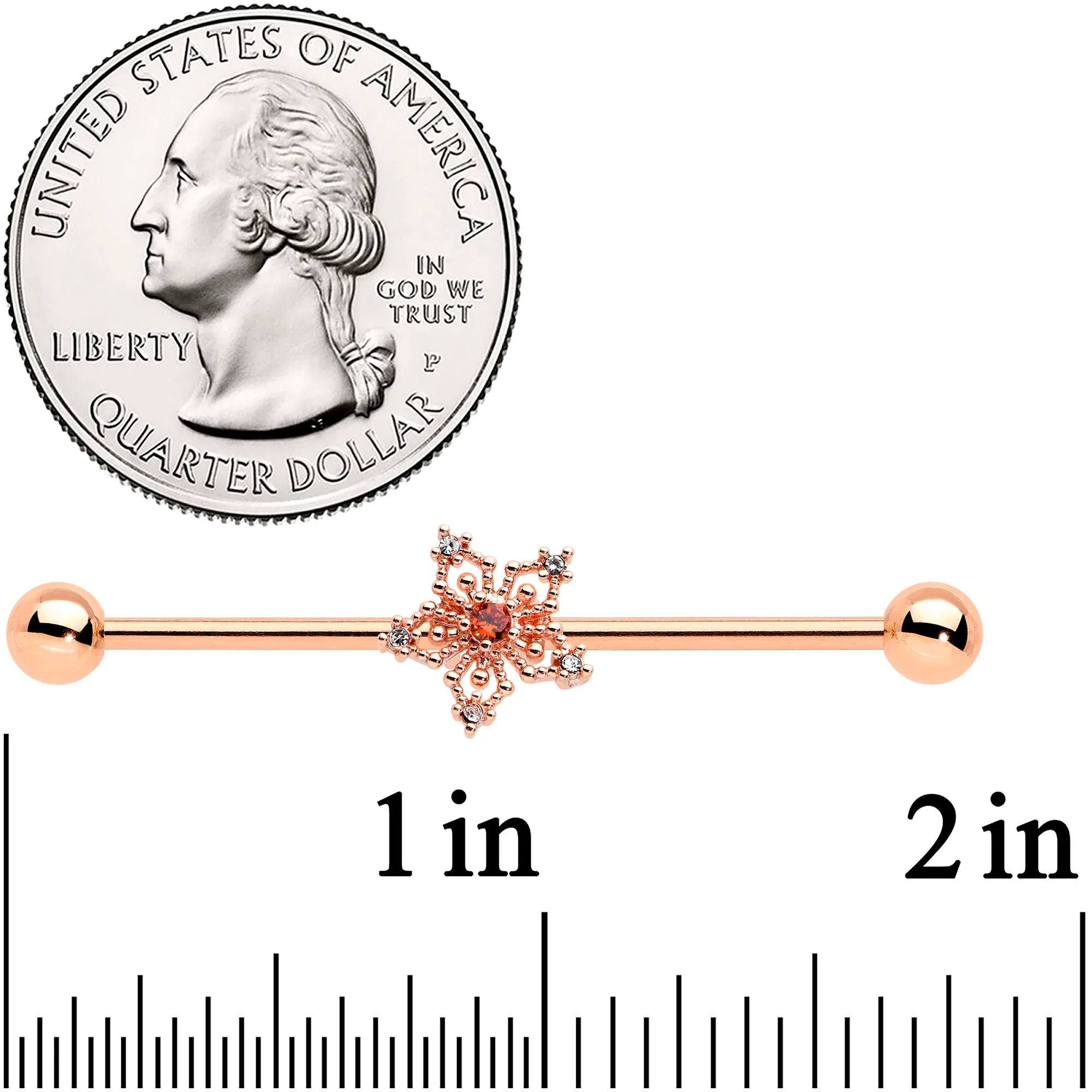 14G Red Gem Rosy Tone Texture Snowflake Industrial Barbell 38mm - Image 2