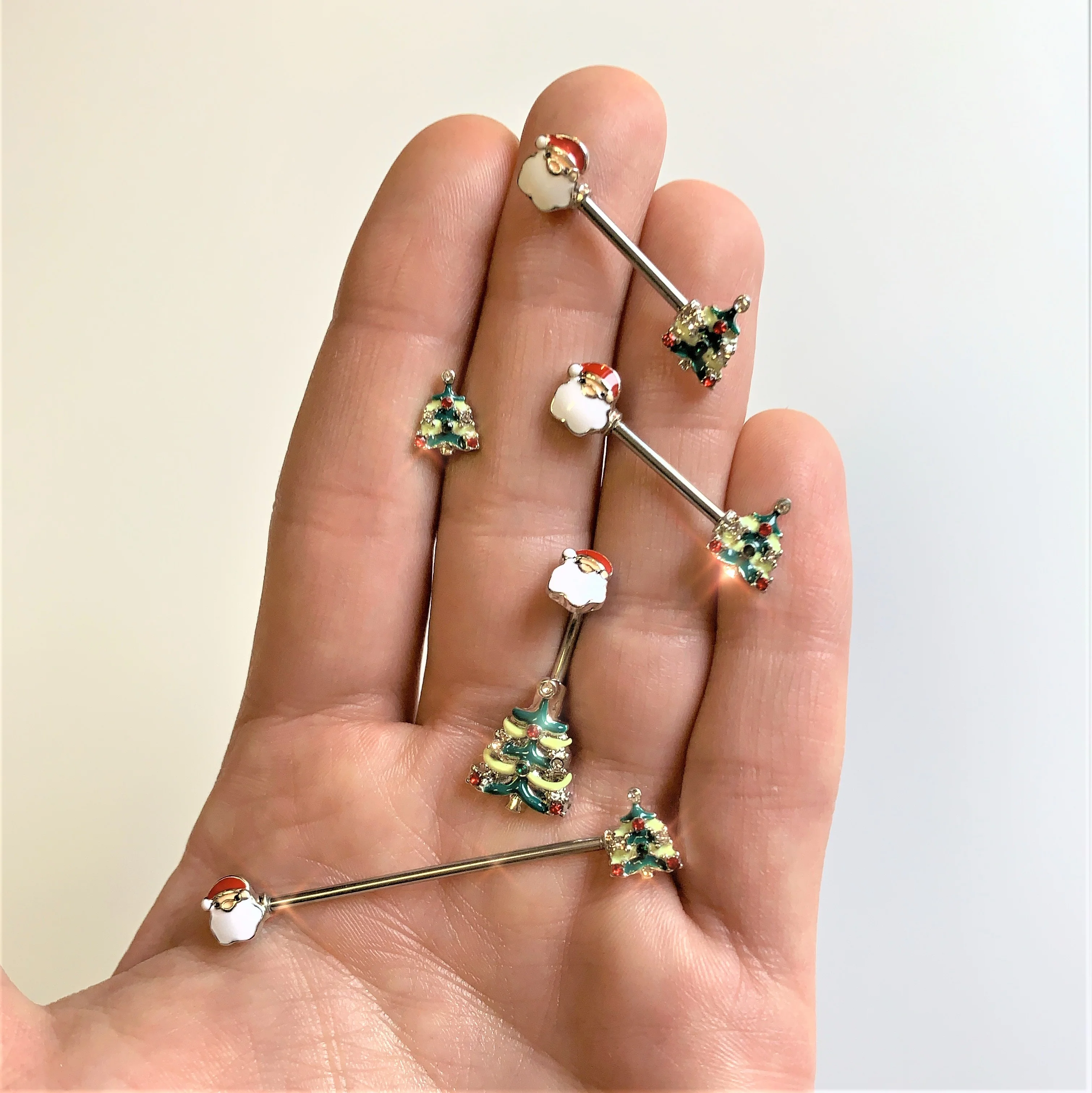 14G Red Gem Santa Christmas Tree Industrial Barbell 38mm - Image 2