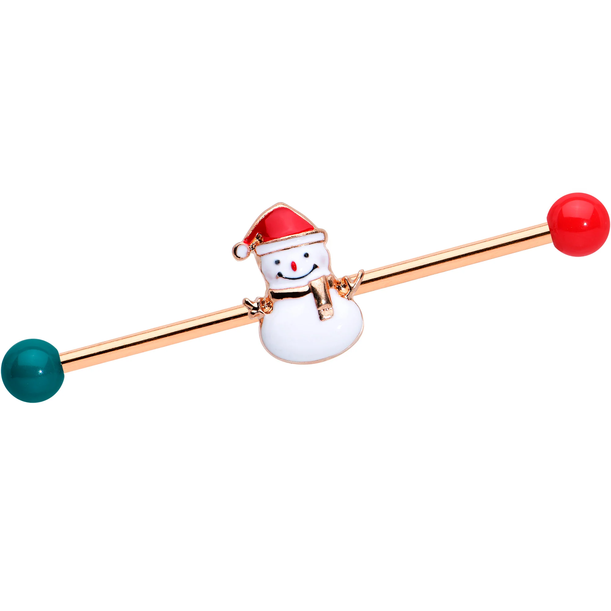 14G Red Gem Snowman Christmas Industrial Barbell 38mm Set of 2 - Image 2
