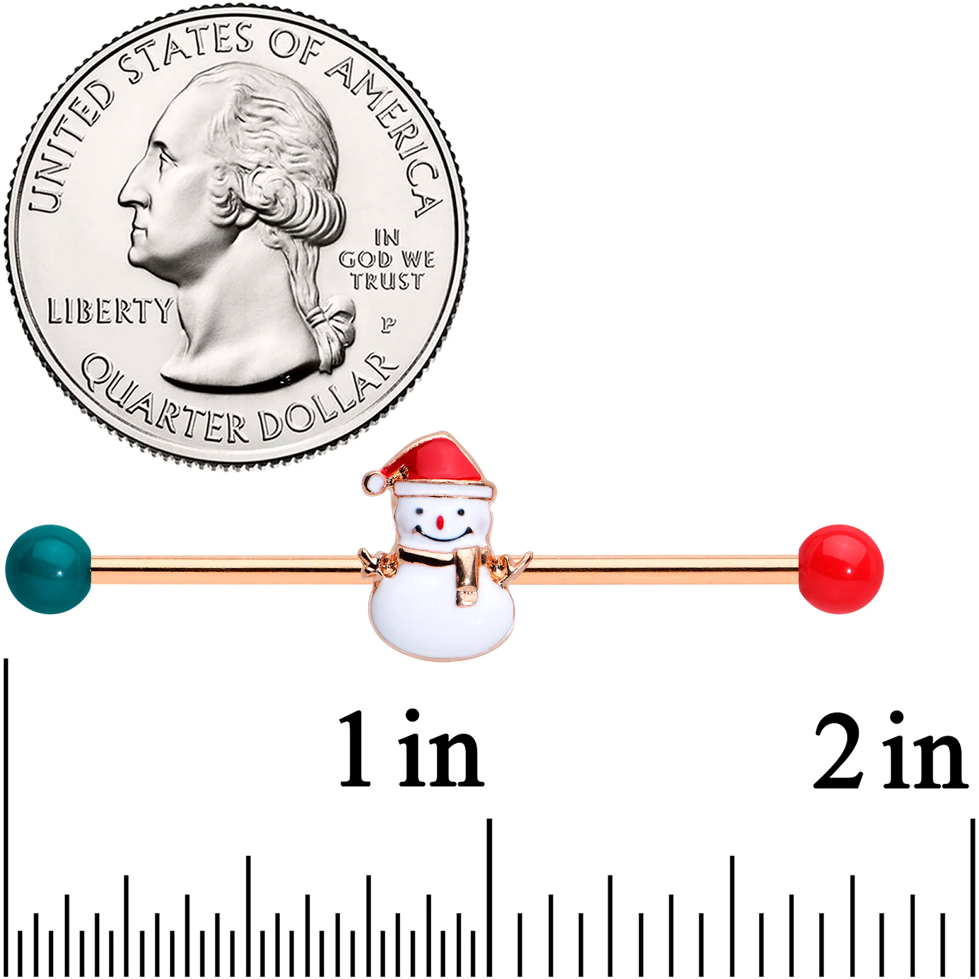 14G Red Gem Snowman Christmas Industrial Barbell 38mm Set of 2 - Image 4