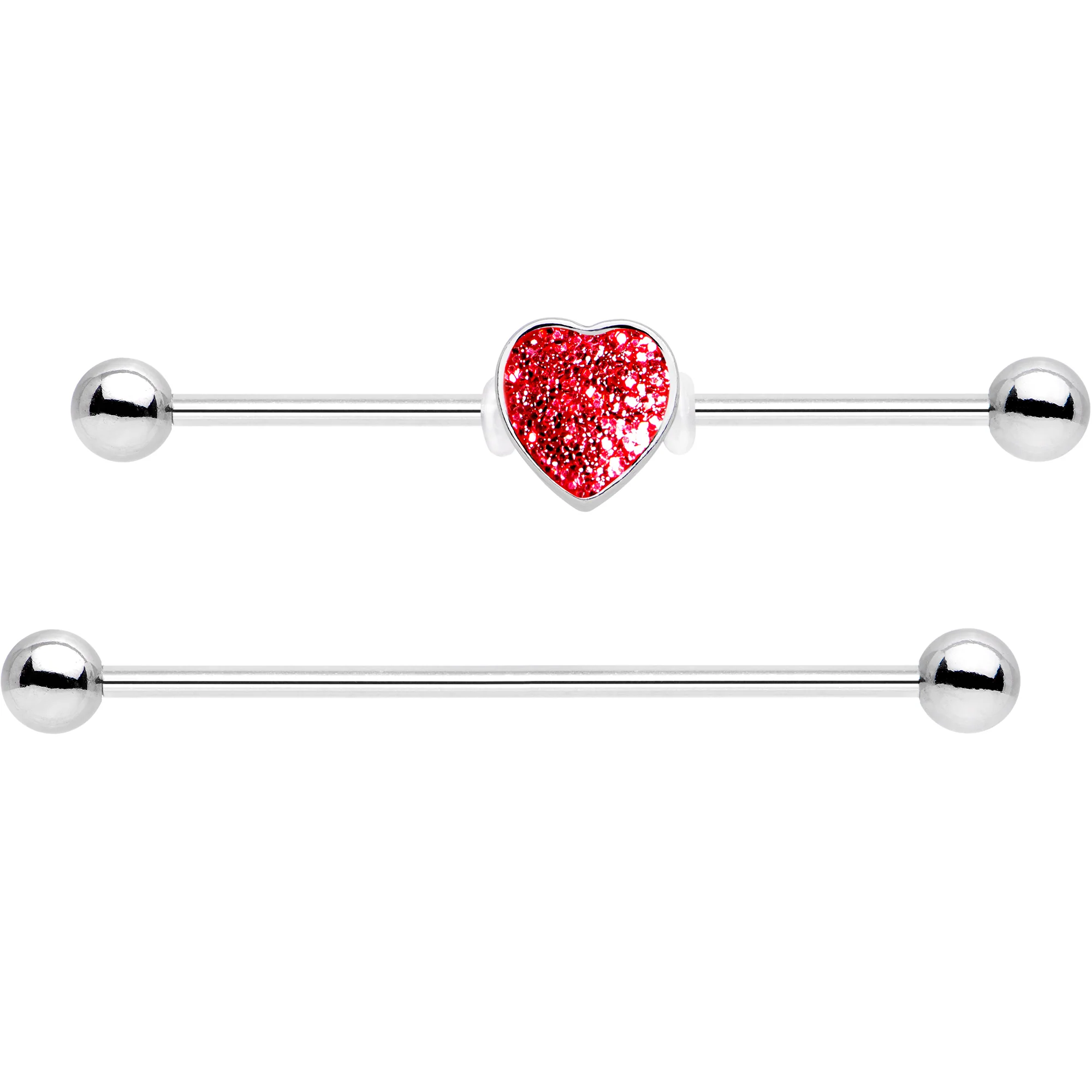 14G Red Glitter Heart Industrial Barbell 38mm Set of 2 - Image 2
