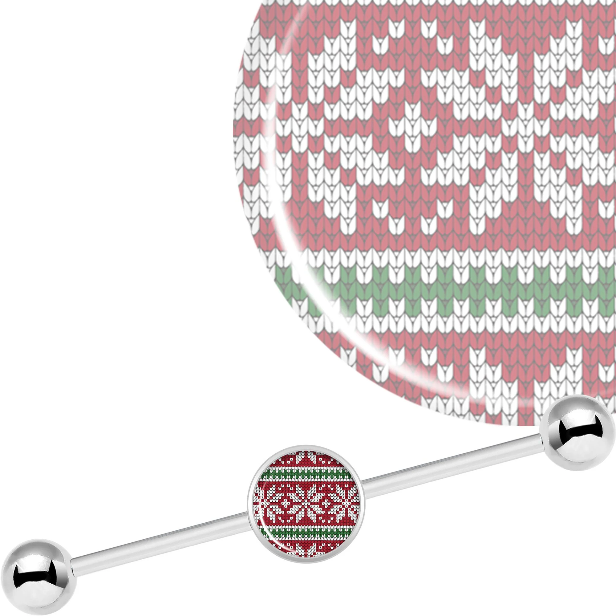 14G Red Green Christmas Sweater Industrial Barbell 37mm - Image 3