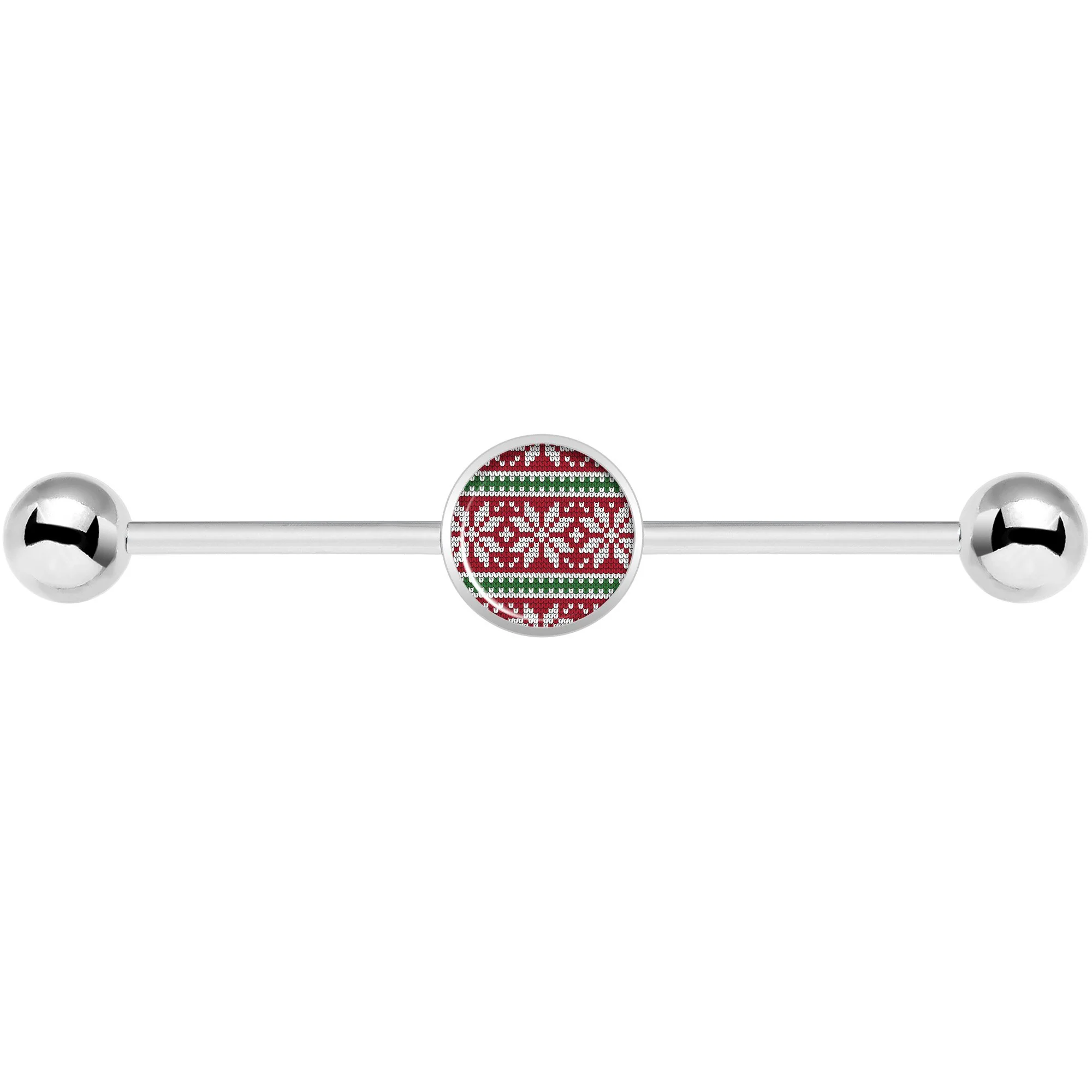 14G Red Green Christmas Sweater Industrial Barbell 37mm - Image 4