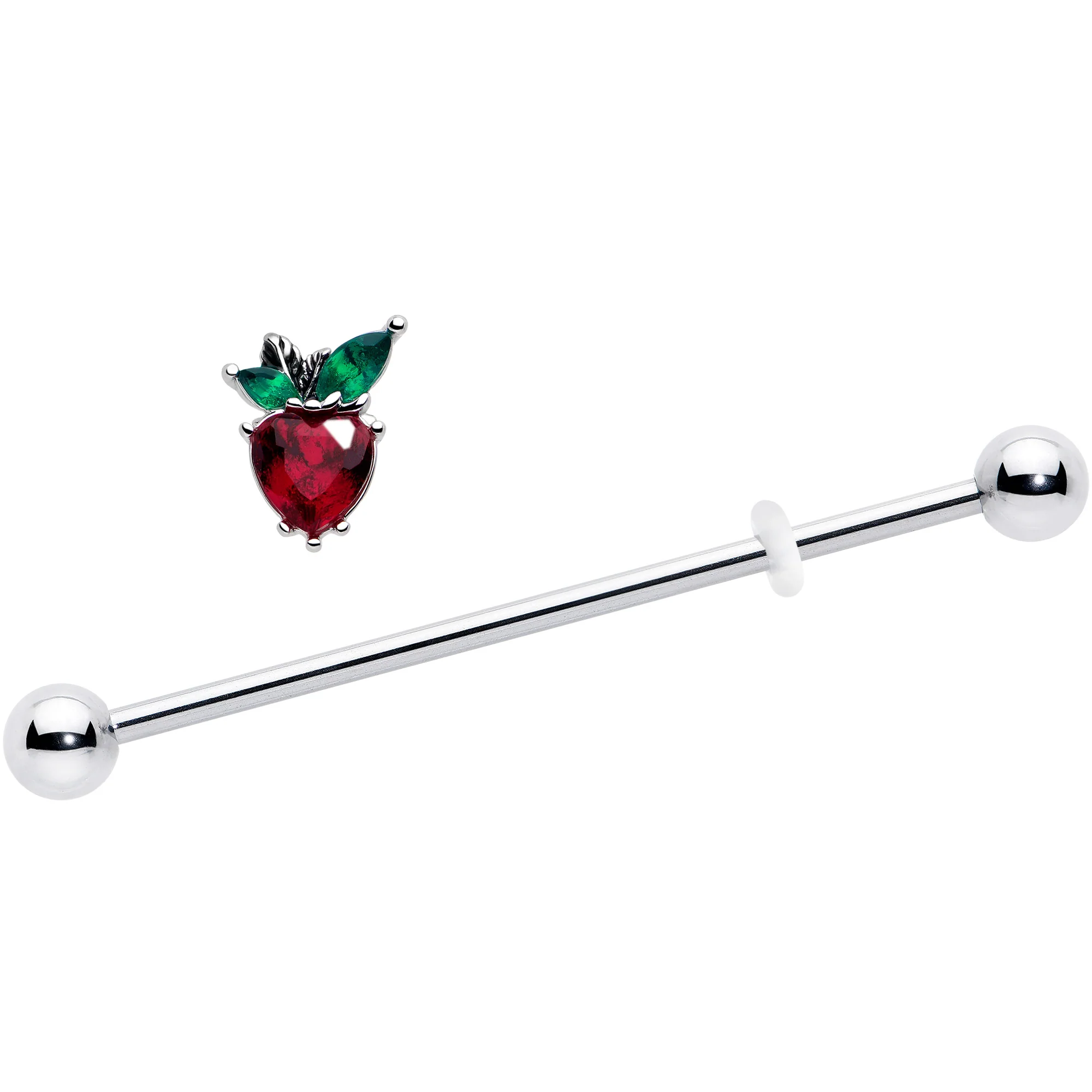 14G Red Green Gem Strawberry Heart Industrial Barbell 38mm - Image 2