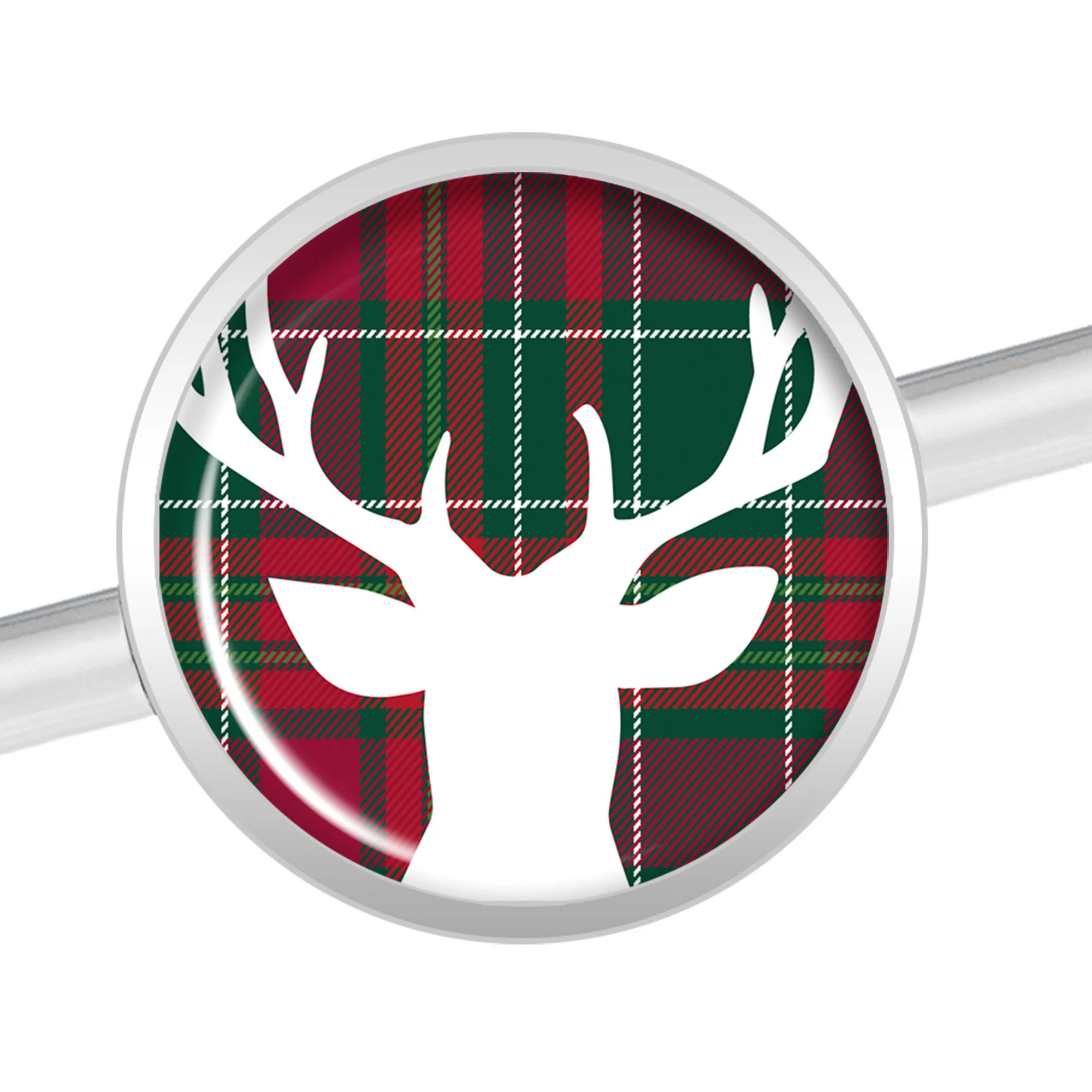 14G Red Green Plaid Reindeer Industrial Barbell 37mm - Image 2