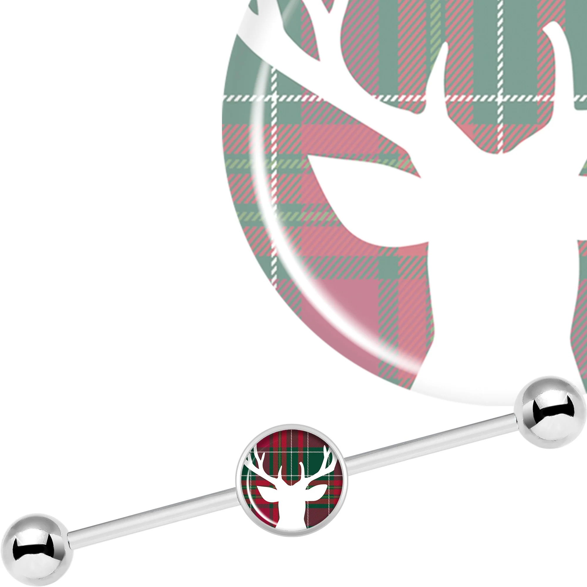 14G Red Green Plaid Reindeer Industrial Barbell 37mm - Image 3