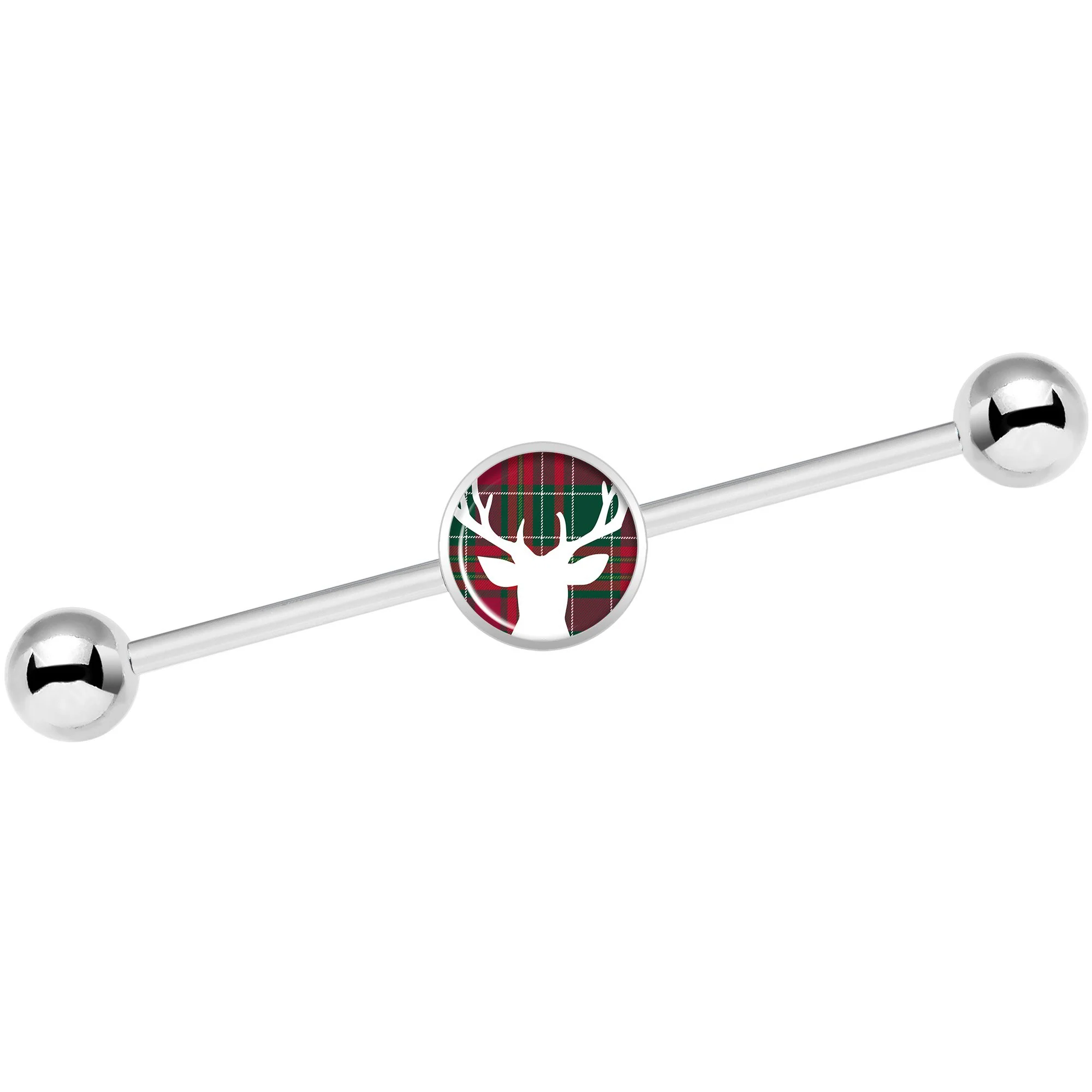 14G Red Green Plaid Reindeer Industrial Barbell 37mm - Image 4