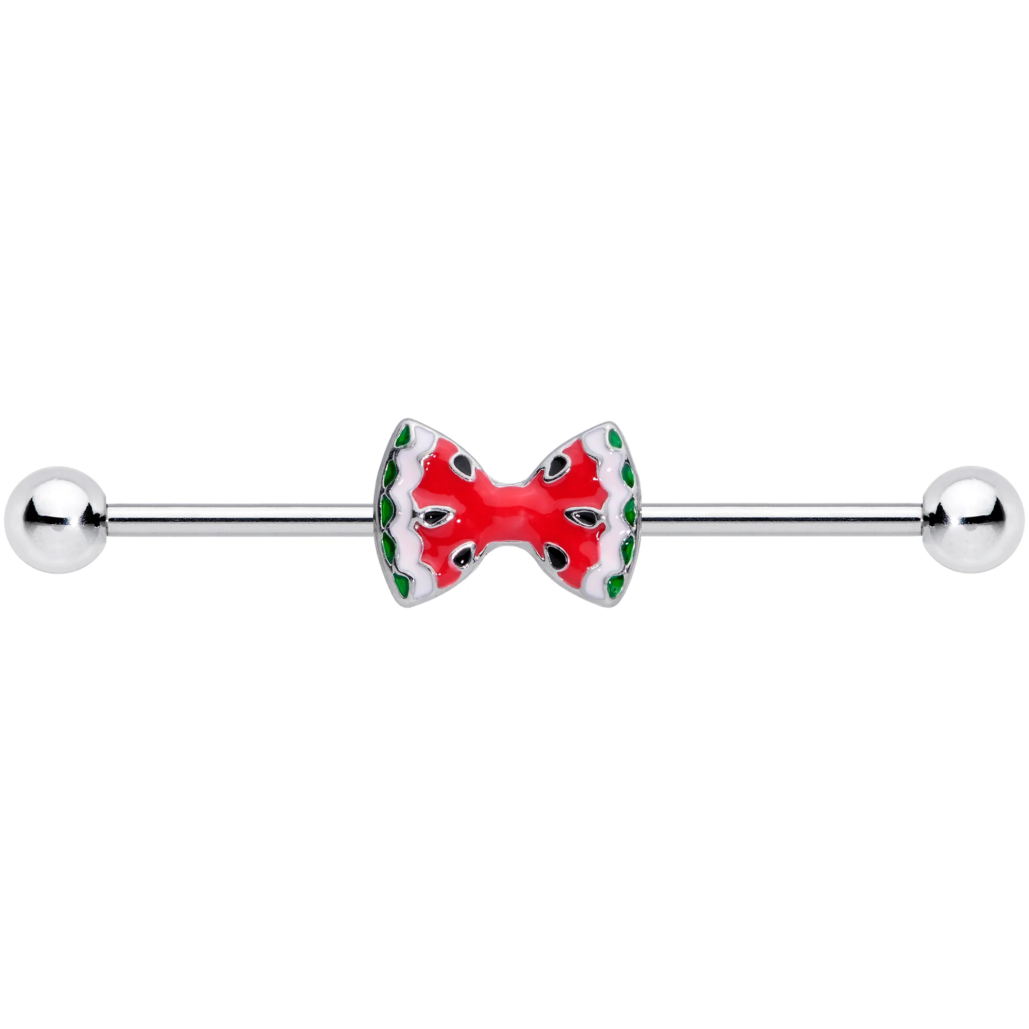 14G Red Sweet Summer Watermelon Bow Industrial Barbell 38mm - Image 2