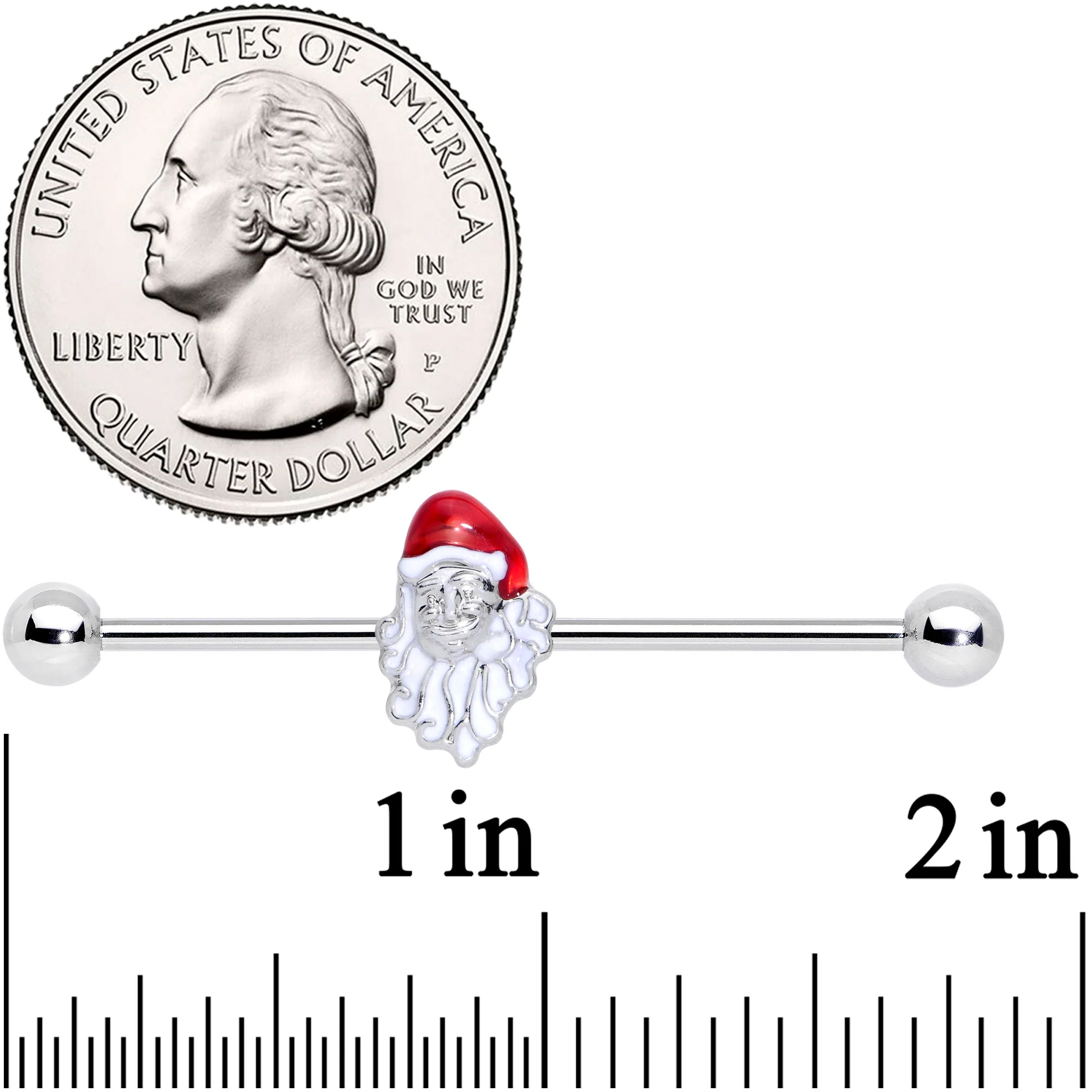 14G Red White Santa Christmas Industrial Barbell 38mm - Image 3