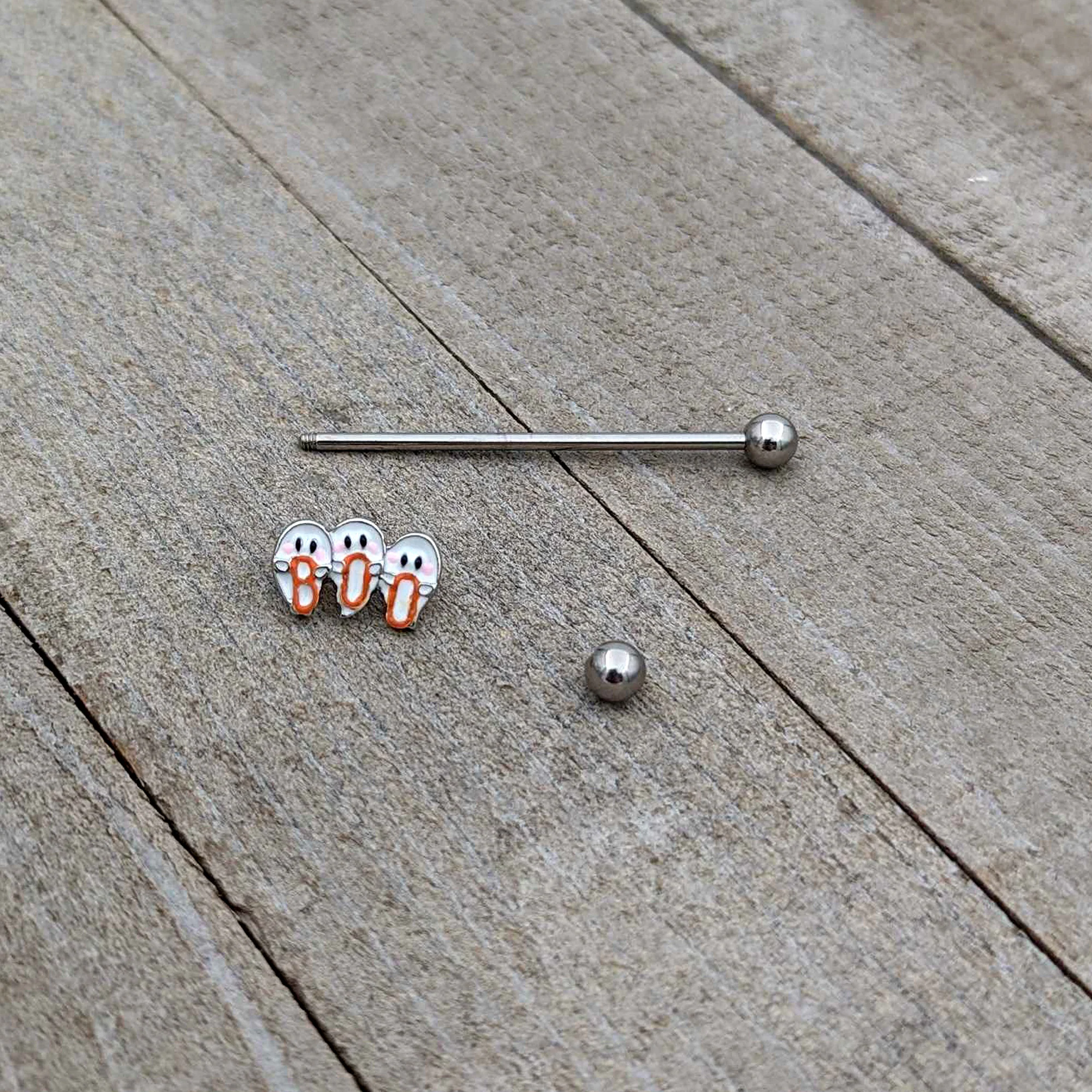 14G Retro Halloween Boo Ghost Trio Industrial Barbell 38mm - Image 6