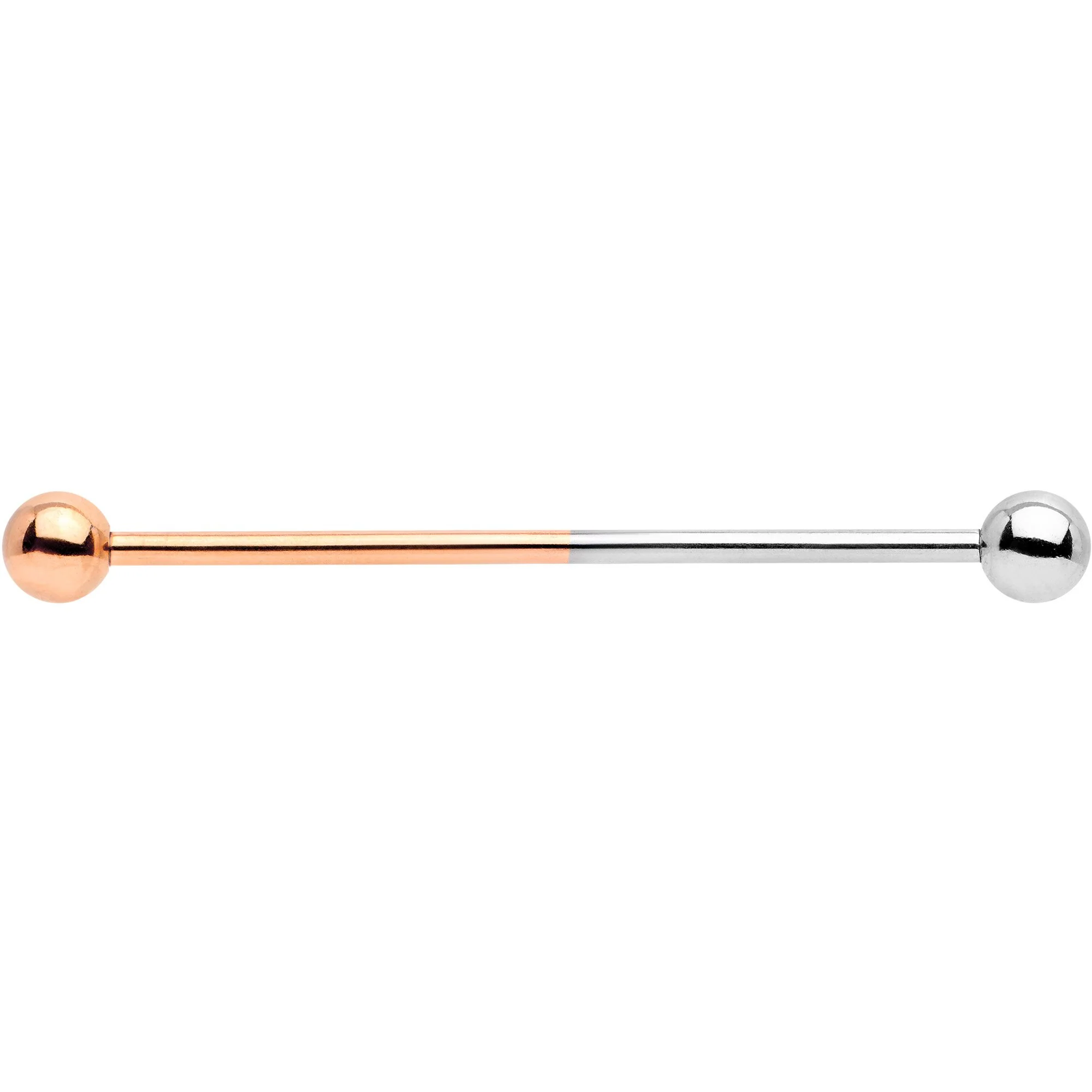 14G Rose Gold Tone and Steel Two Tone Industrial Barbell 38mm - Image 2
