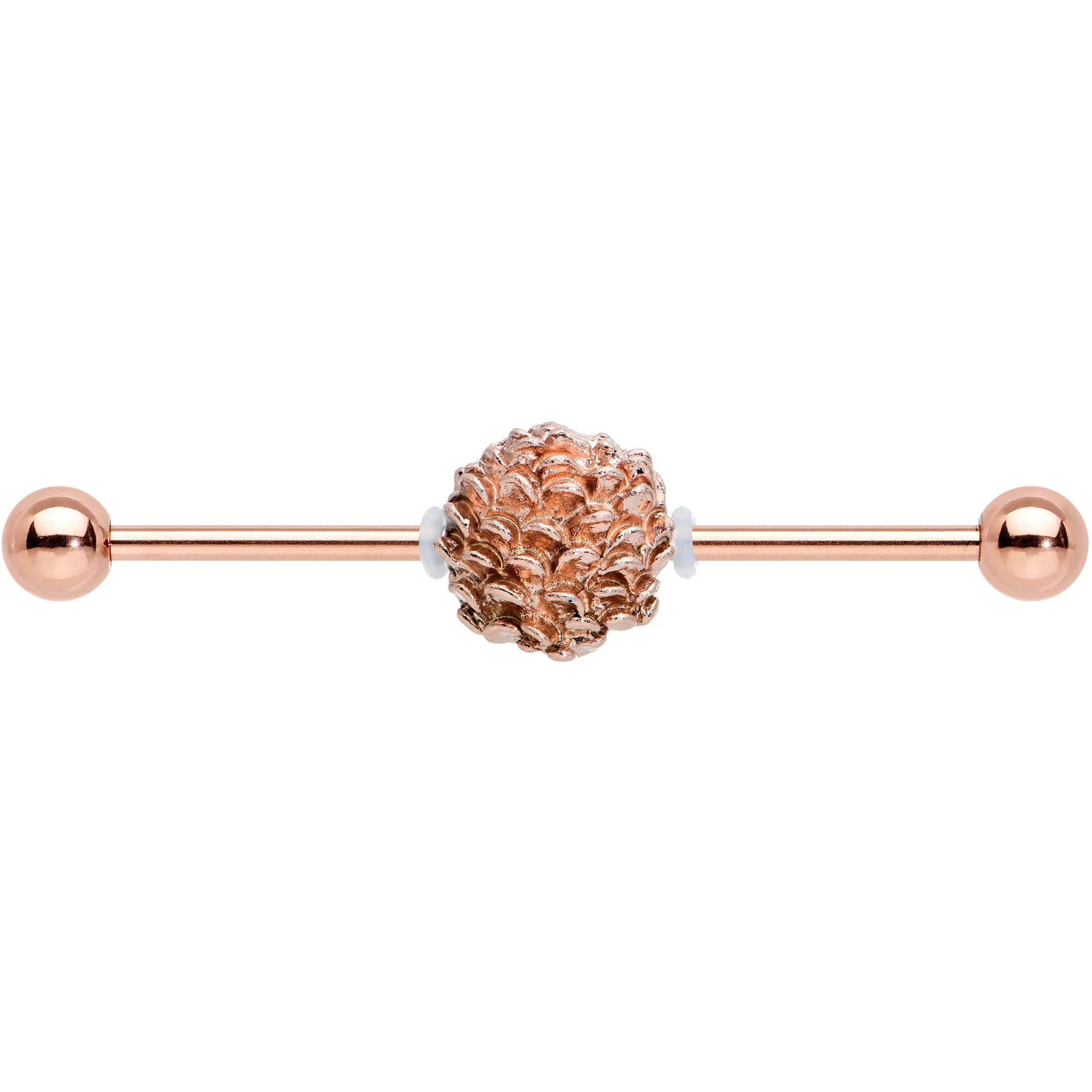 14G Rose Gold Tone Autumn Pine Cone Industrial Barbell 38mm - Image 2
