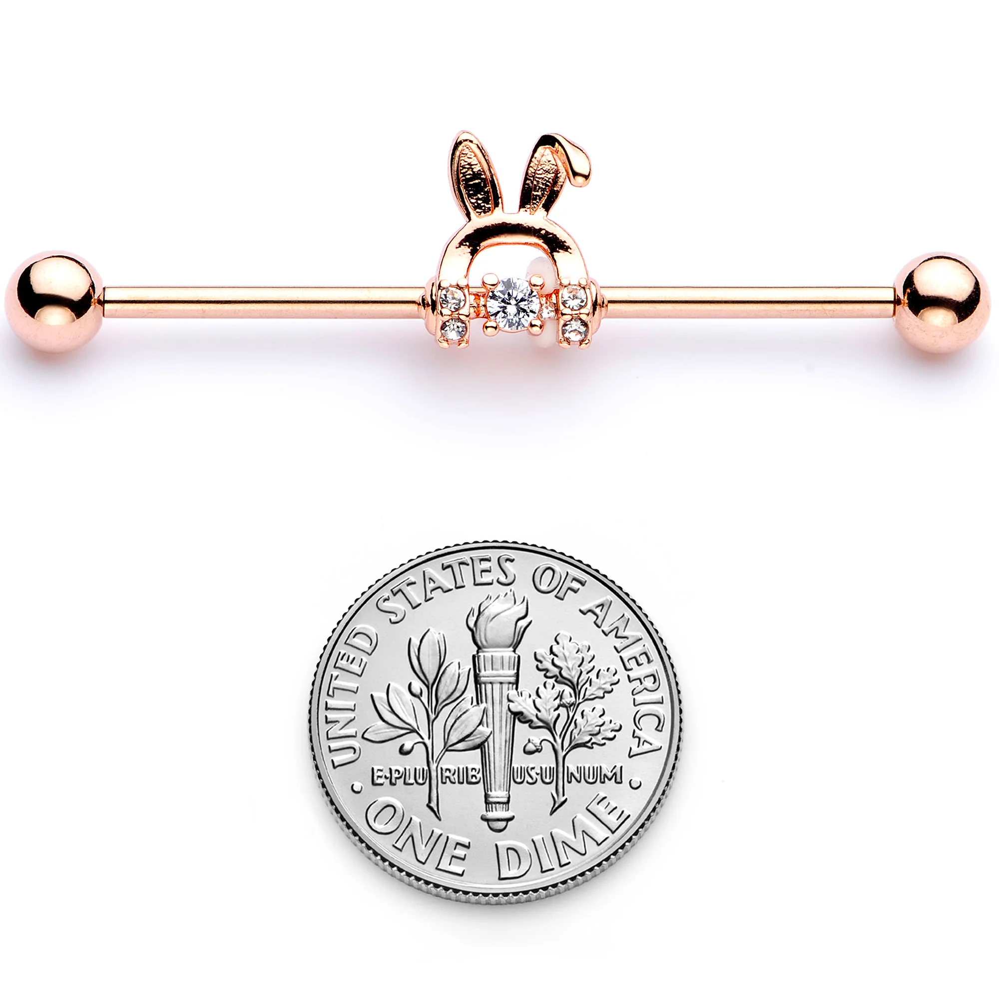 14G Rose Gold Tone Bunny Ear Headphone Industrial Barbell - Image 5