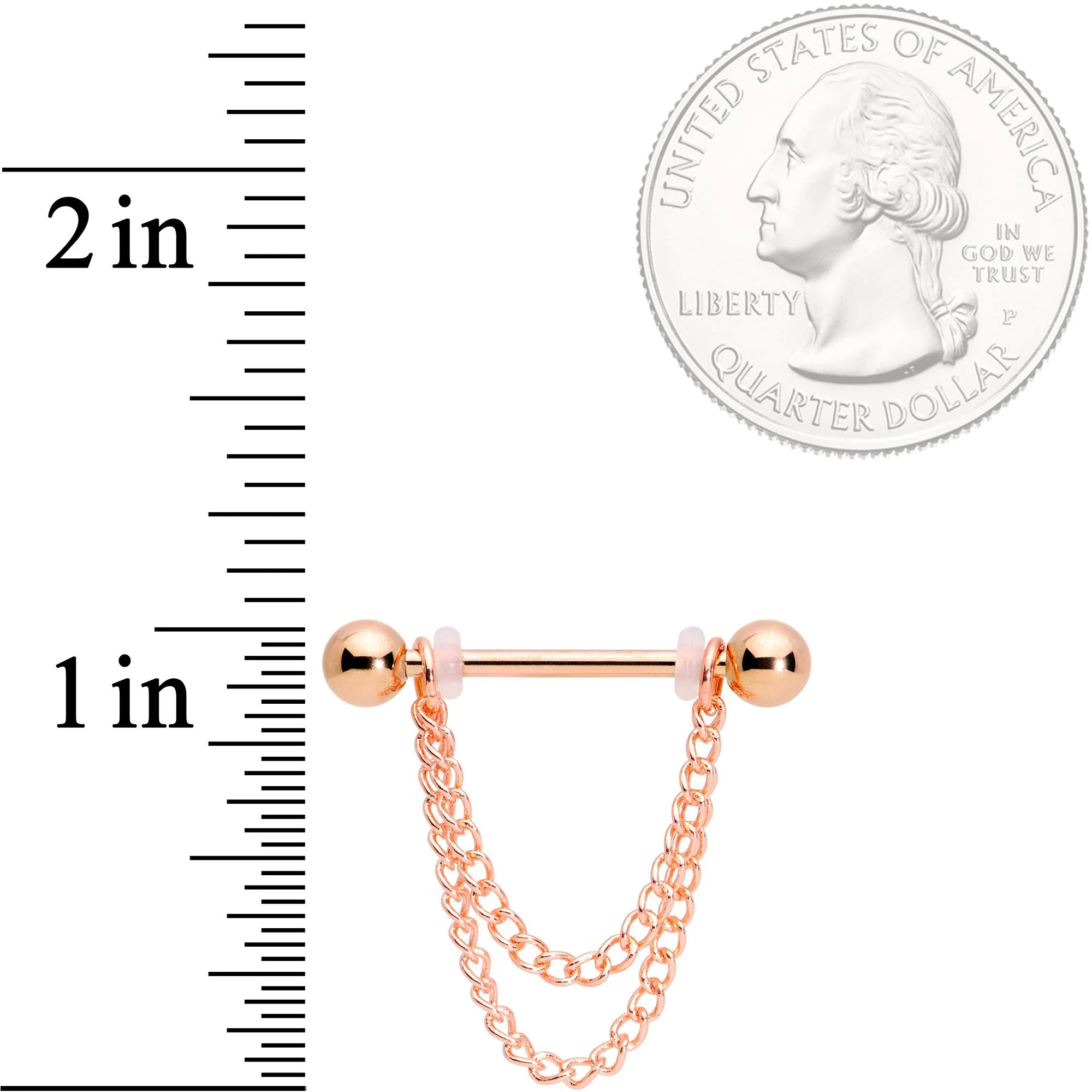 14G Rose Gold Tone Chain Dangle Nipple Ring Set - Image 2