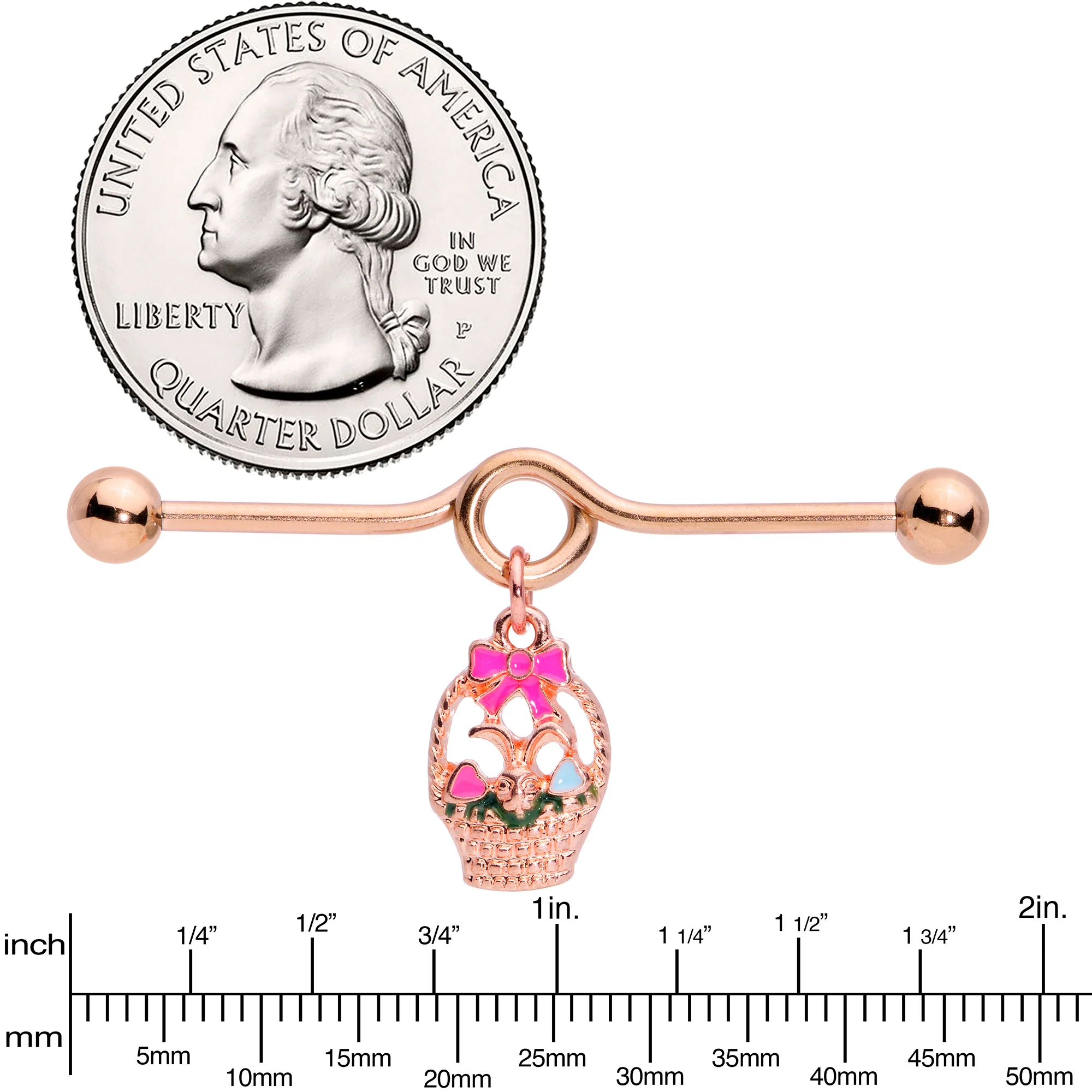 14G Rose Gold Tone Easter Basket Dangle Project Bar 38mm - Image 3