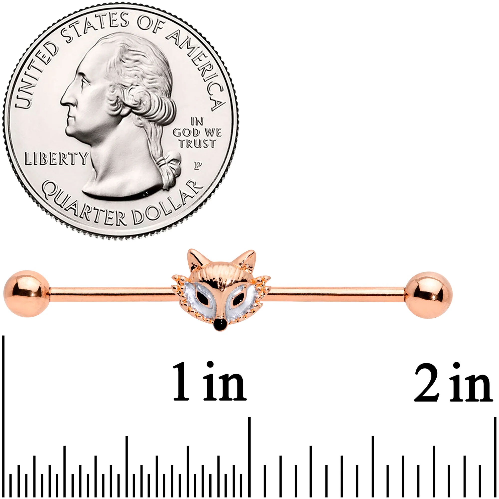 14G Rose Gold Tone Fashion Fox Industrial Barbell 38mm - Image 2