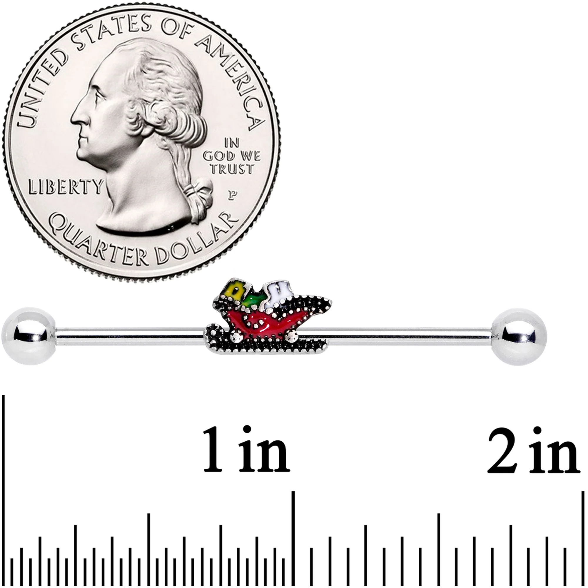 14G Santas Sleigh Ride Industrial Barbell 38mm - Image 2