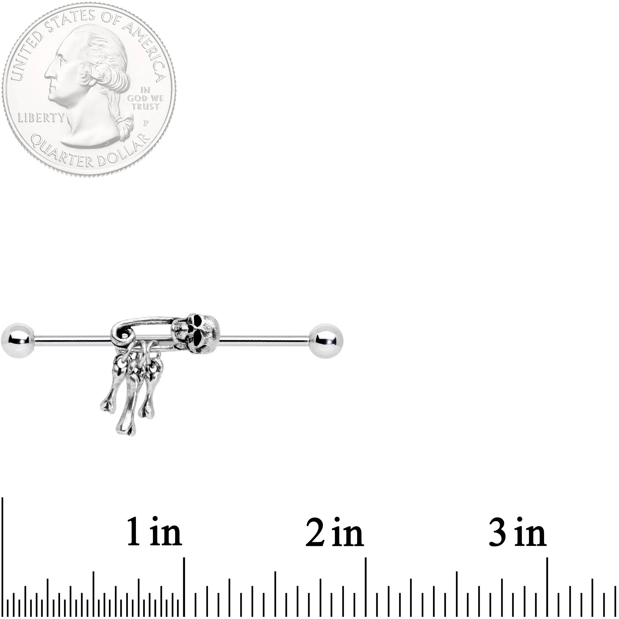 14G Skull Bones Safety Pin Halloween Industrial Barbell 38mm - Image 2