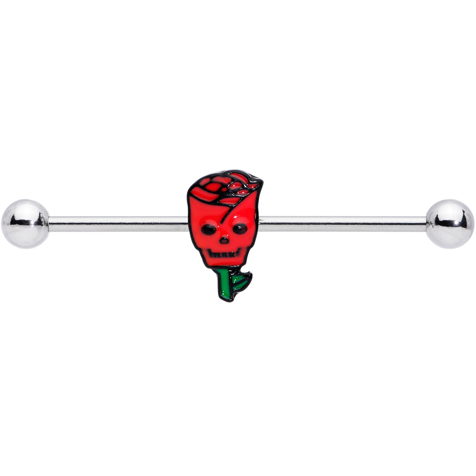 14G Skull Red Rose Valentines Industrial Barbell 38mm - Image 2