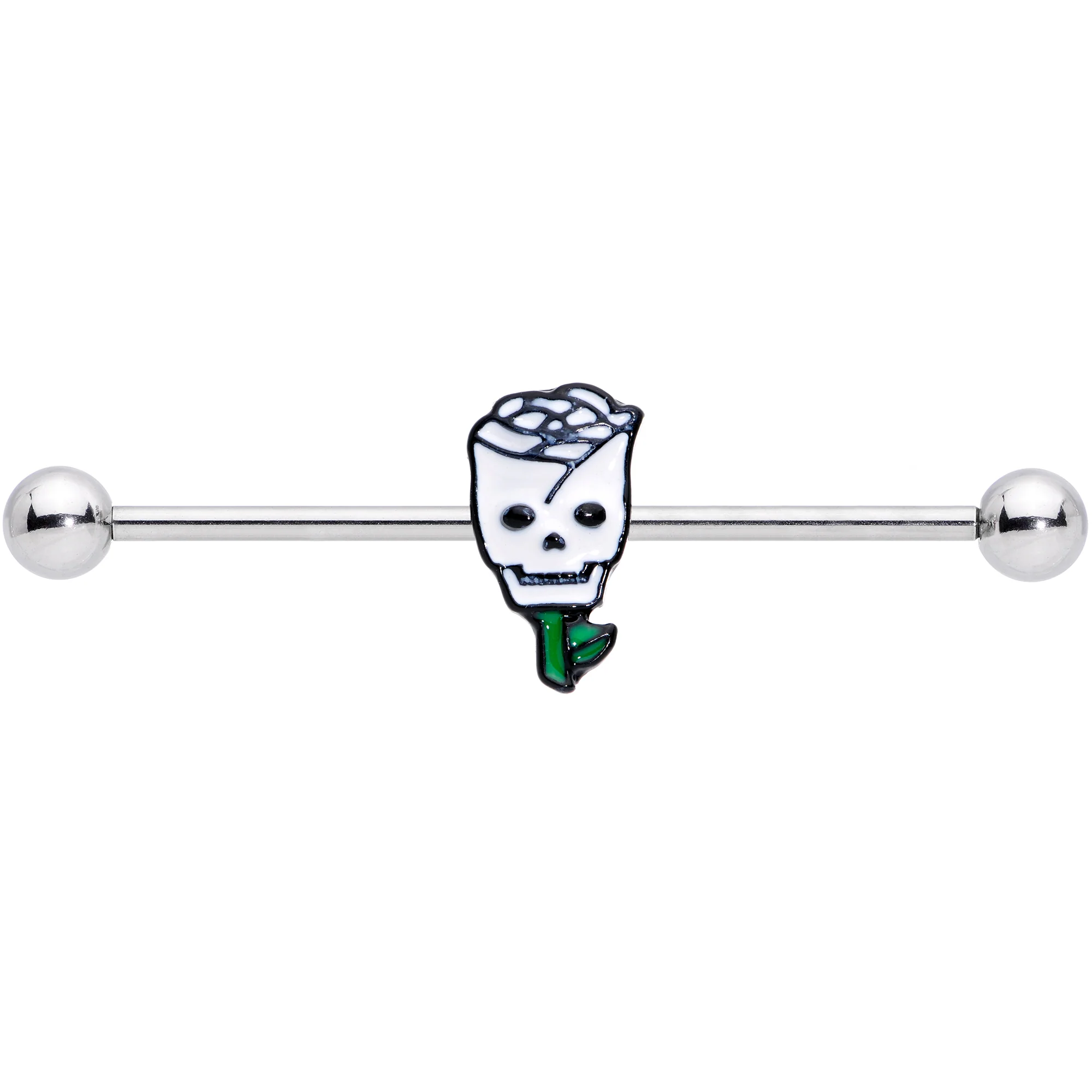 14G Skull White Rose Valentines Industrial Barbell 38mm - Image 2