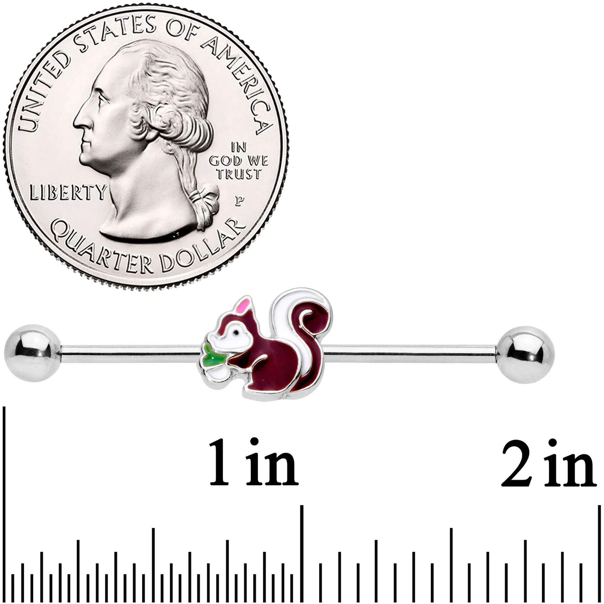 14G Snacking Squirrel Industrial Barbell 38mm - Image 2