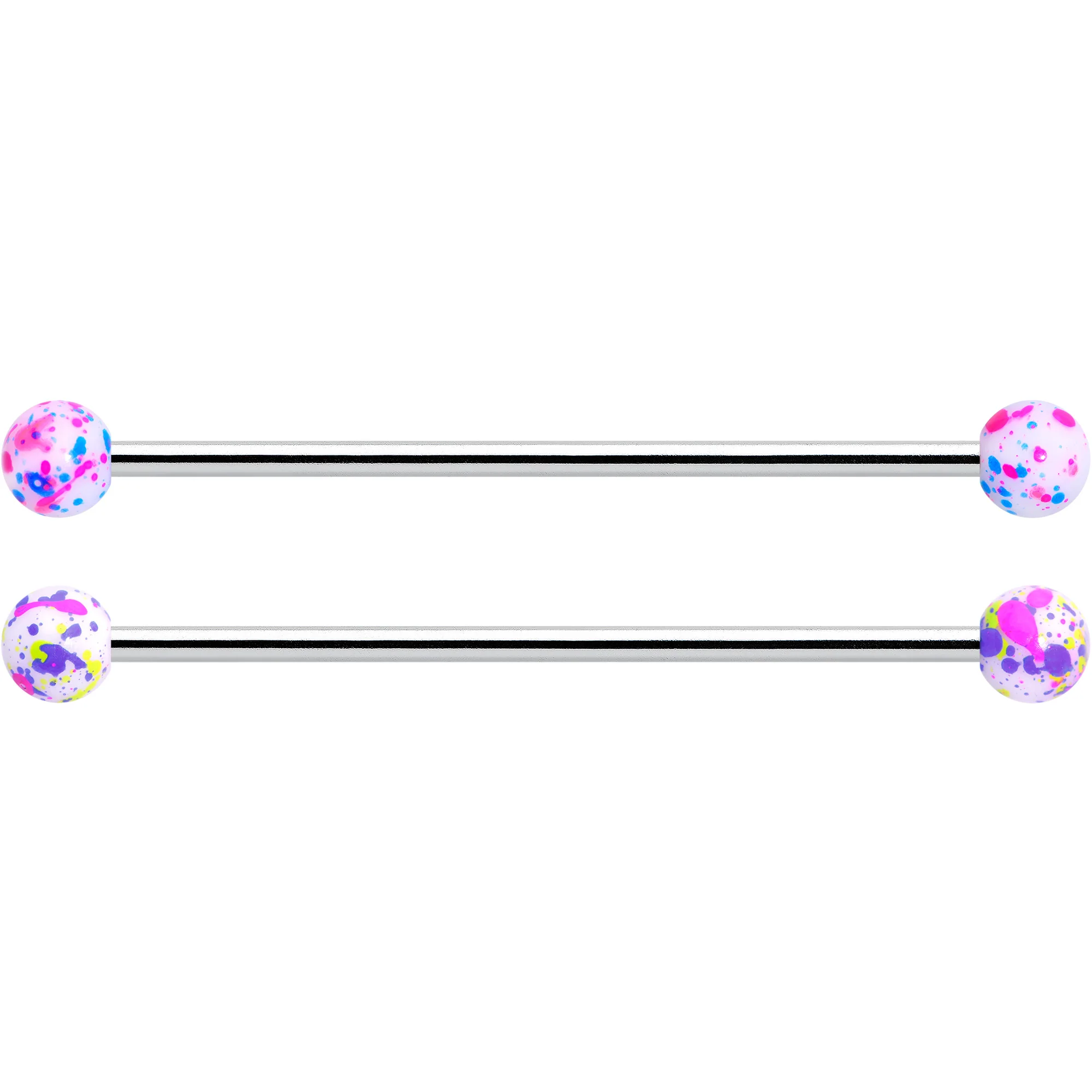 14G Splatter Pink White Purple Industrial Barbell 38mm Set of 4 - Image 3